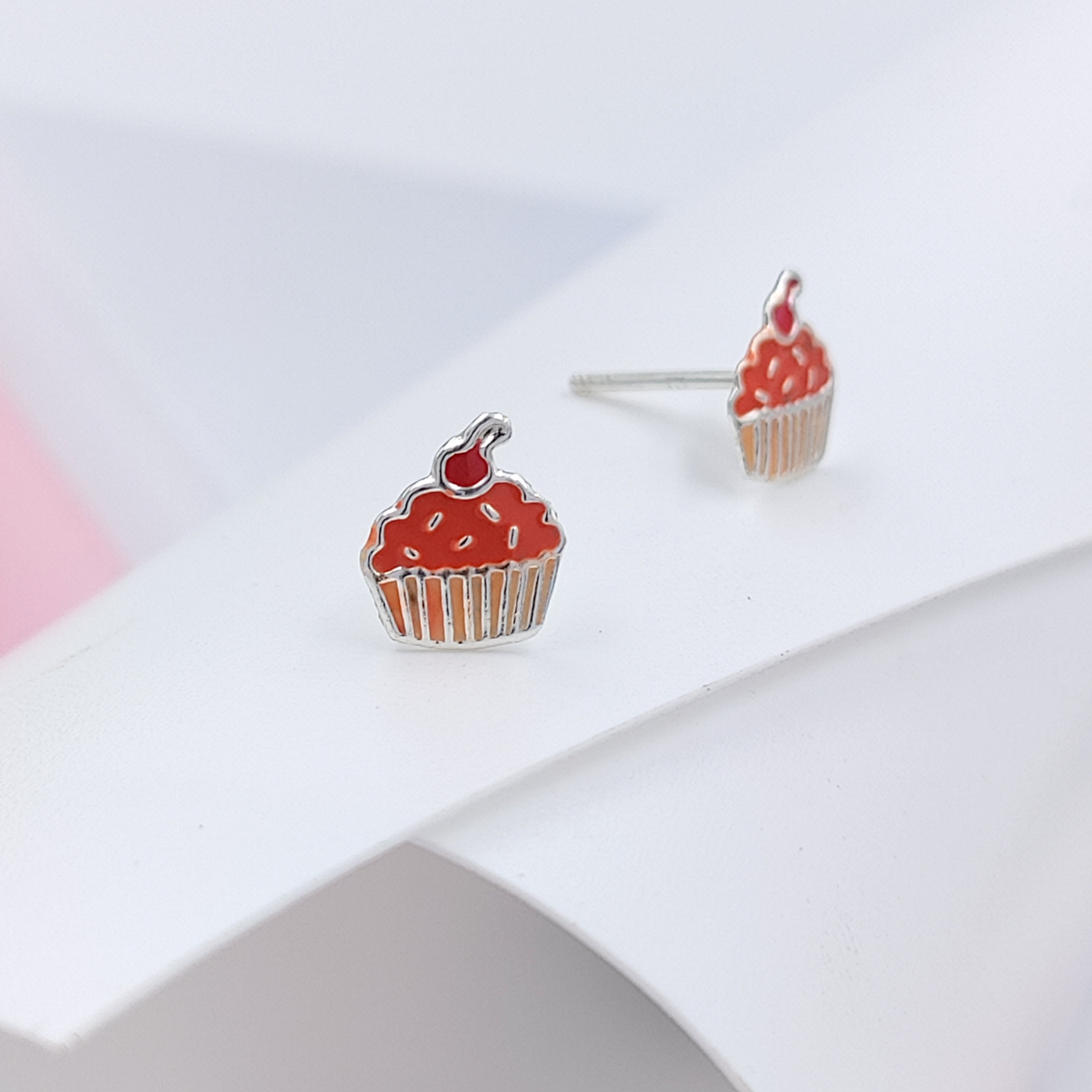 925 Sterling Silver Cute Ice Creame Ear Studs Tiny Earrings Food Enamel Ear Studs Earrings