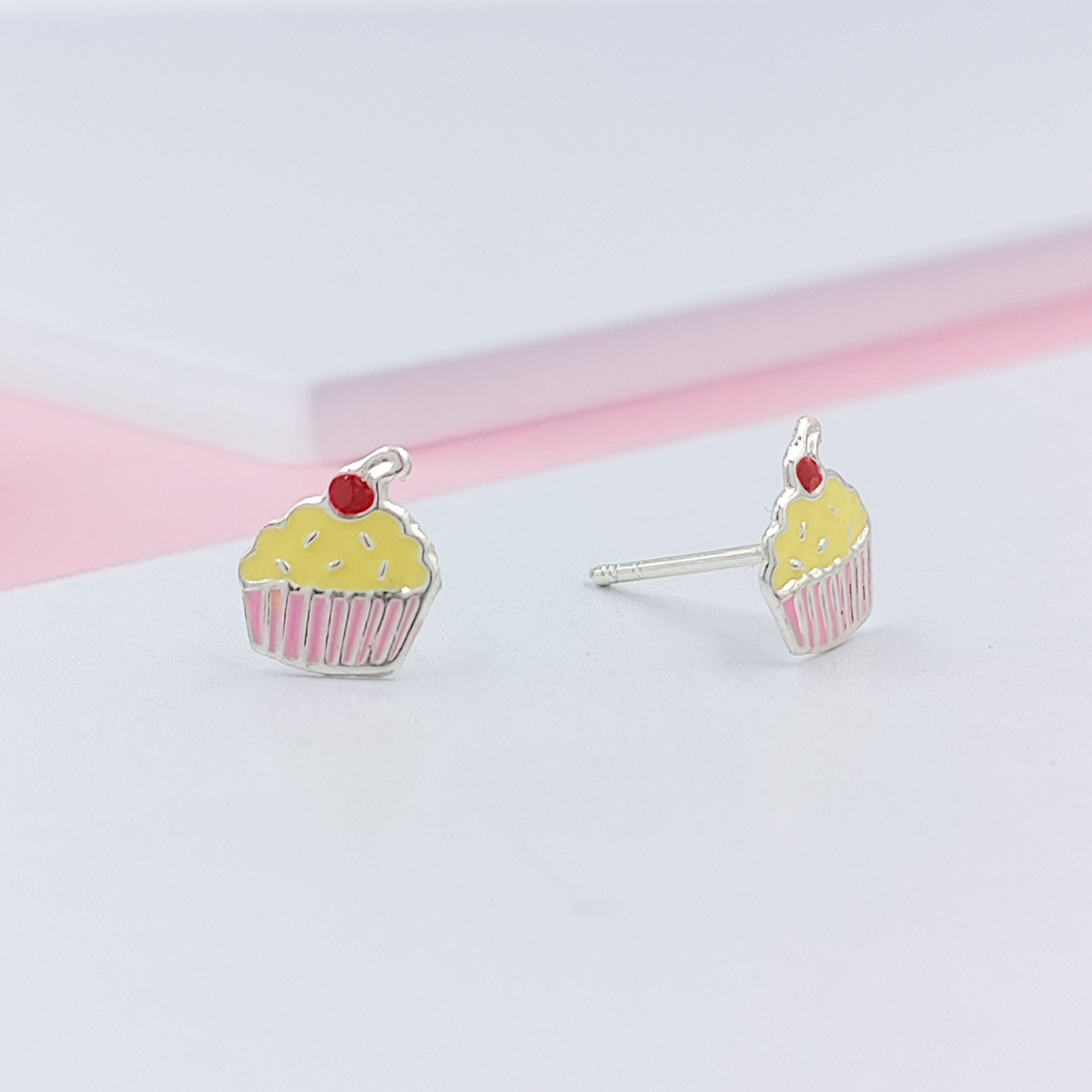 925 Sterling Silver Cute Ice Creame Ear Studs Tiny Earrings Food Enamel Ear Studs Earrings