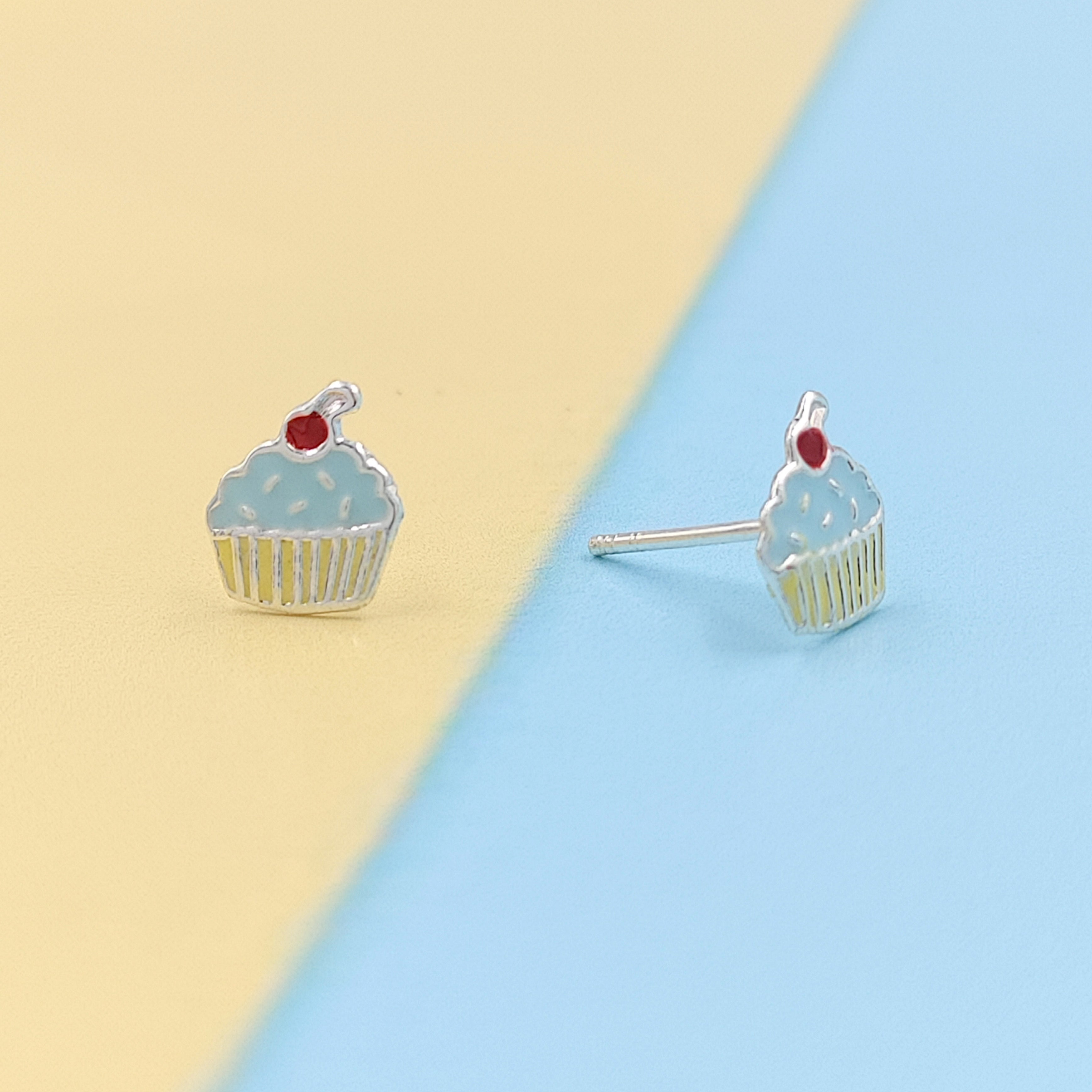925 Sterling Silver Cute Ice Creame Ear Studs Tiny Earrings Food Enamel Ear Studs Earrings