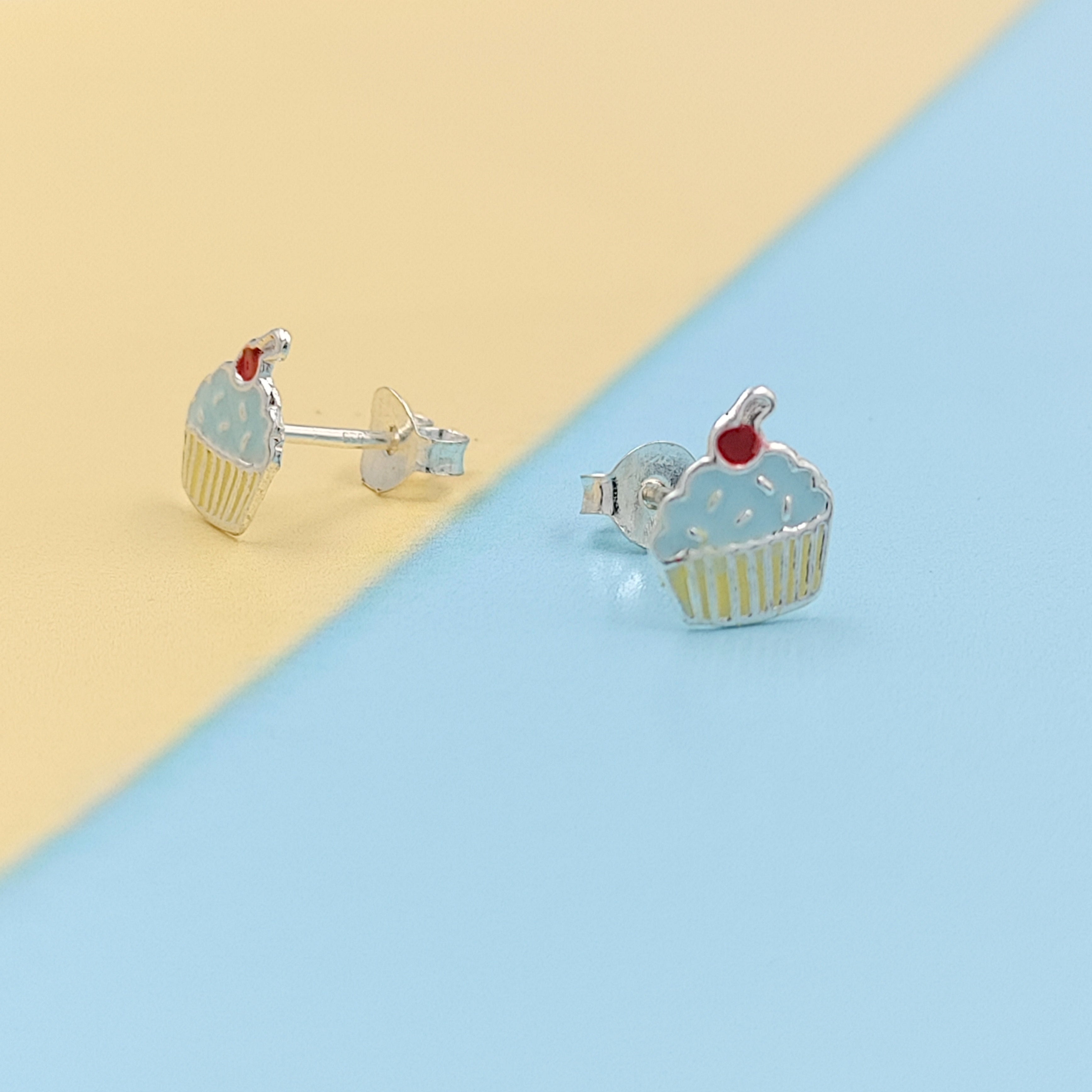 925 Sterling Silver Cute Ice Creame Ear Studs Tiny Earrings Food Enamel Ear Studs Earrings