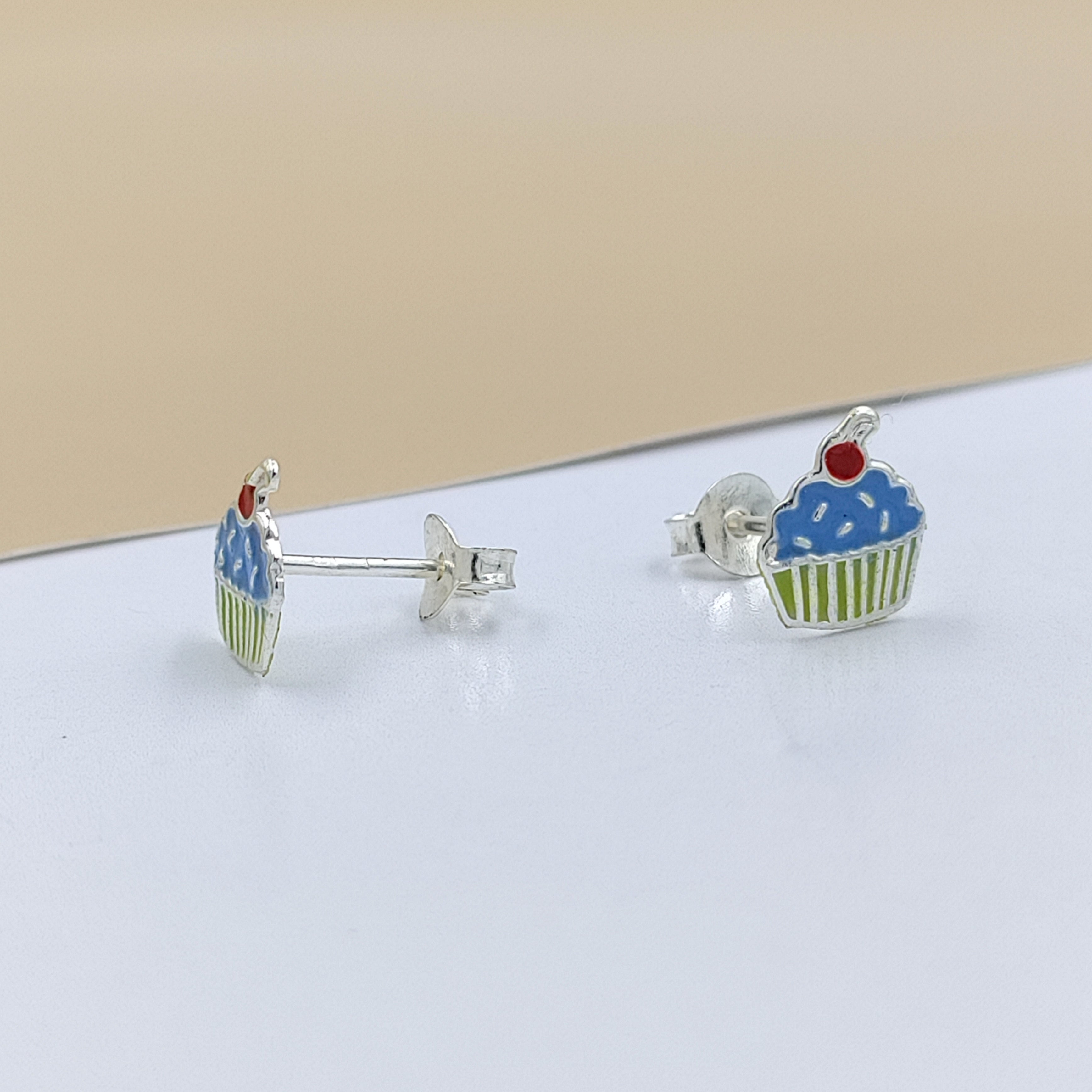 925 Sterling Silver Cute Ice Creame Ear Studs Tiny Earrings Food Enamel Ear Studs Earrings