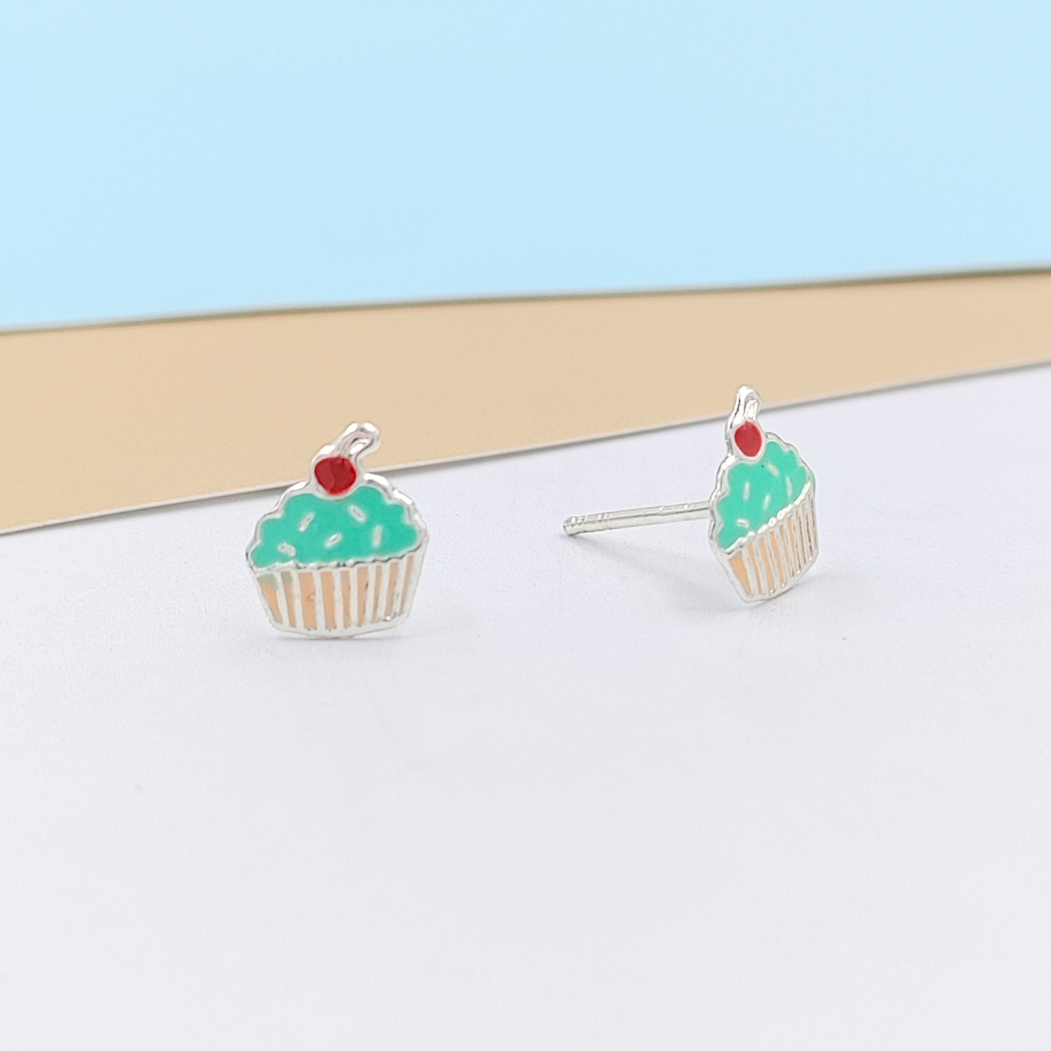 925 Sterling Silver Cute Ice Creame Ear Studs Tiny Earrings Food Enamel Ear Studs Earrings