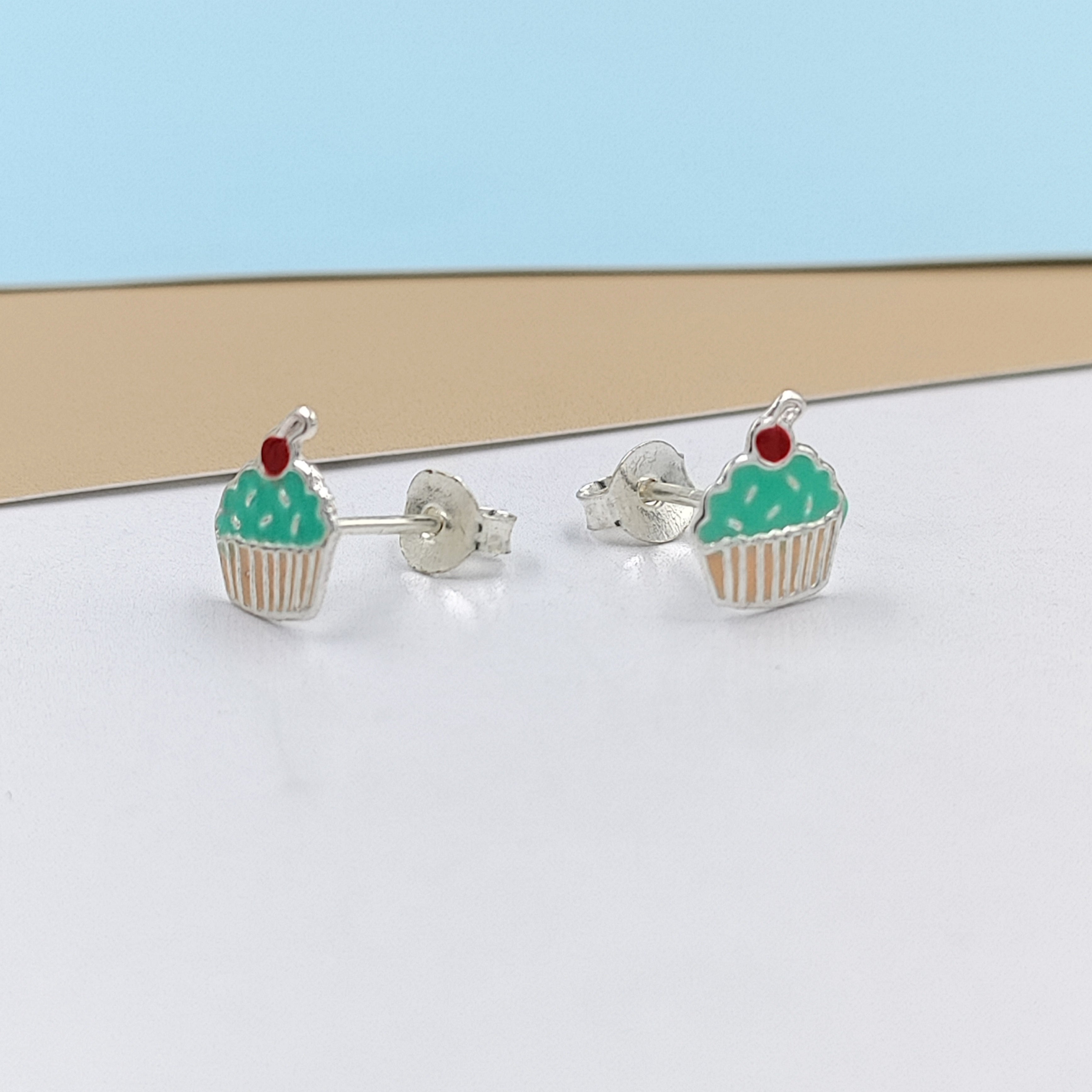 925 Sterling Silver Cute Ice Creame Ear Studs Tiny Earrings Food Enamel Ear Studs Earrings