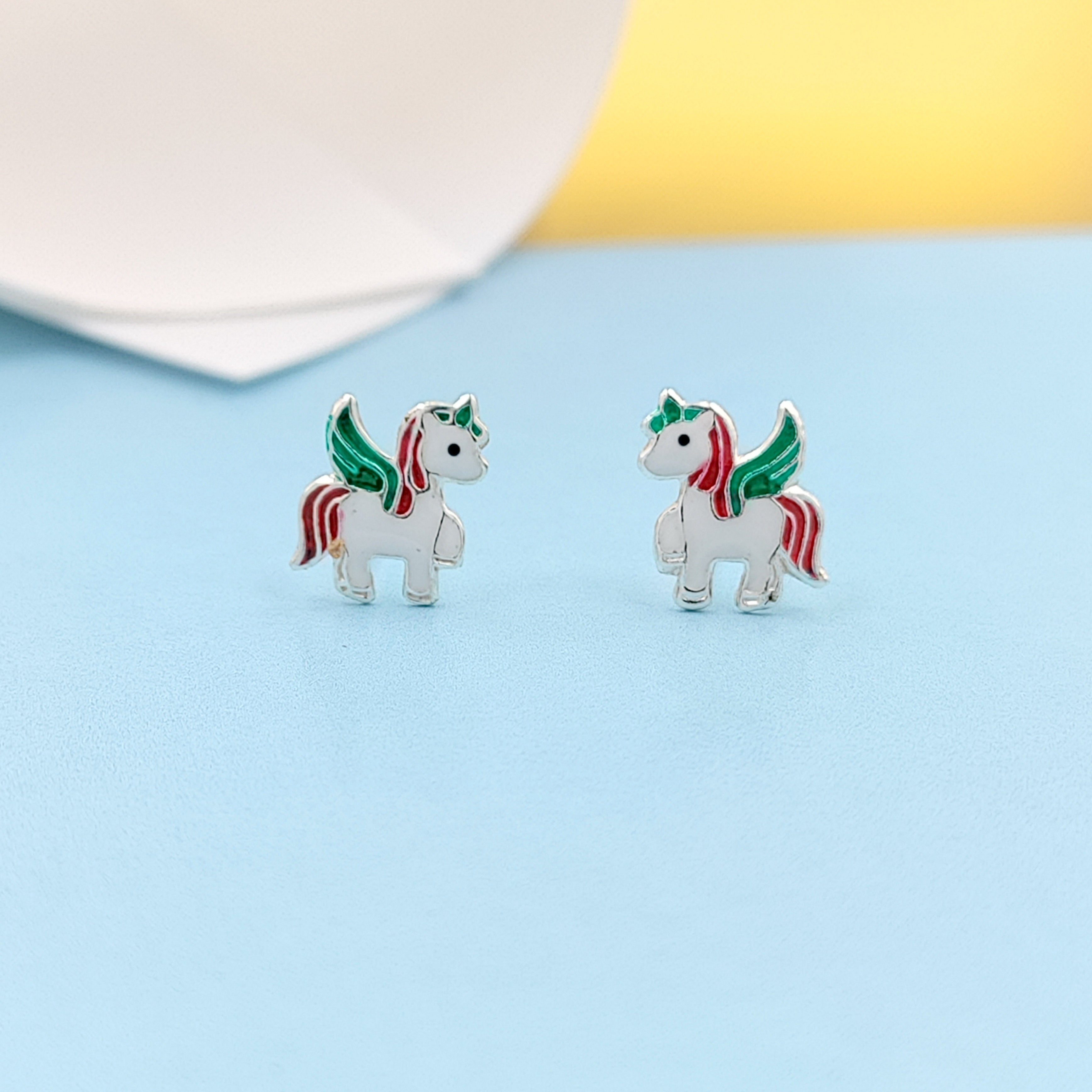 925 Sterling Silver Unicorn Studs Earrings Tiny Colorfull Animal Stud Earrings Minimalist Handmade Gift For Girls
