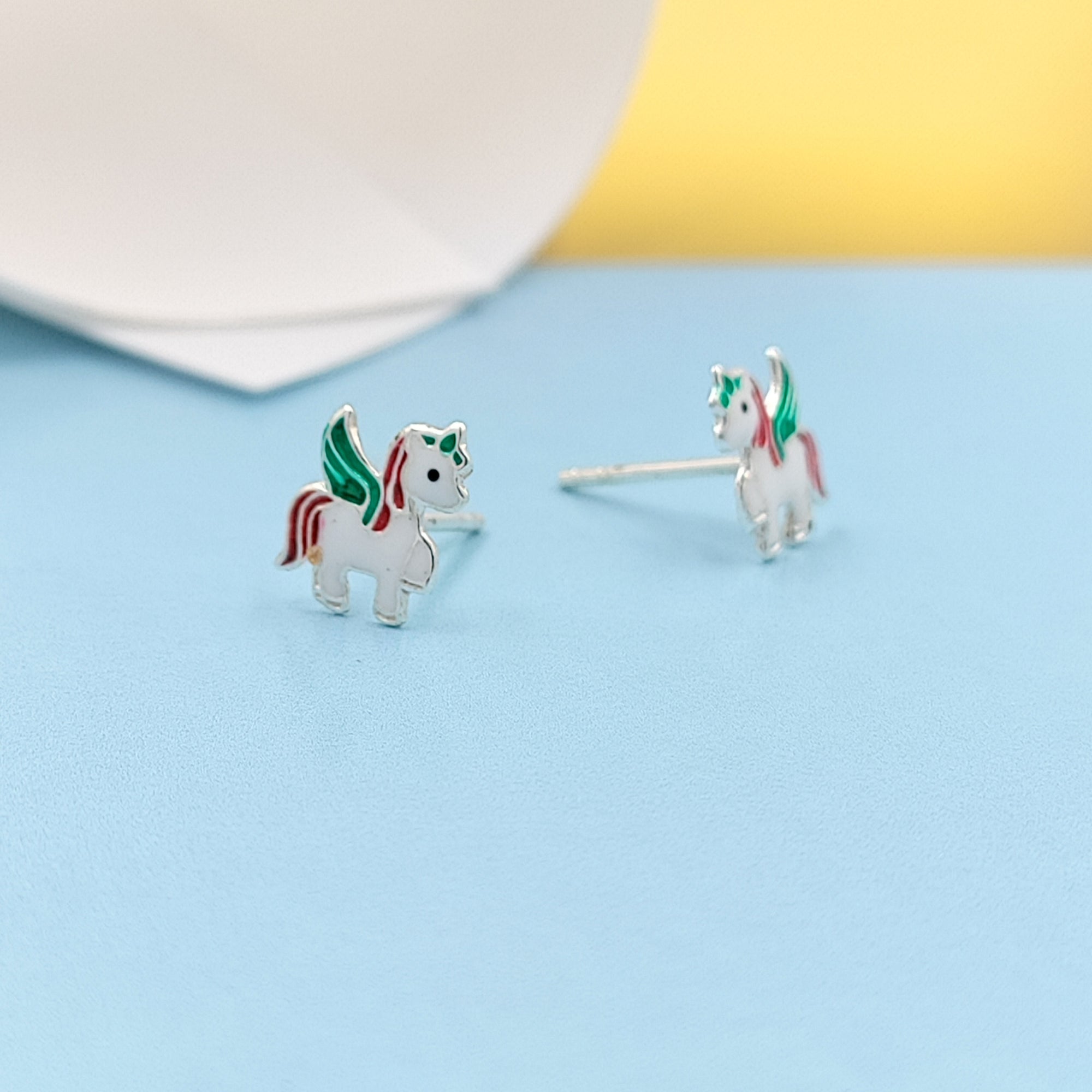 925 Sterling Silver Unicorn Studs Earrings Tiny Colorfull Animal Stud Earrings Minimalist Handmade Gift For Girls