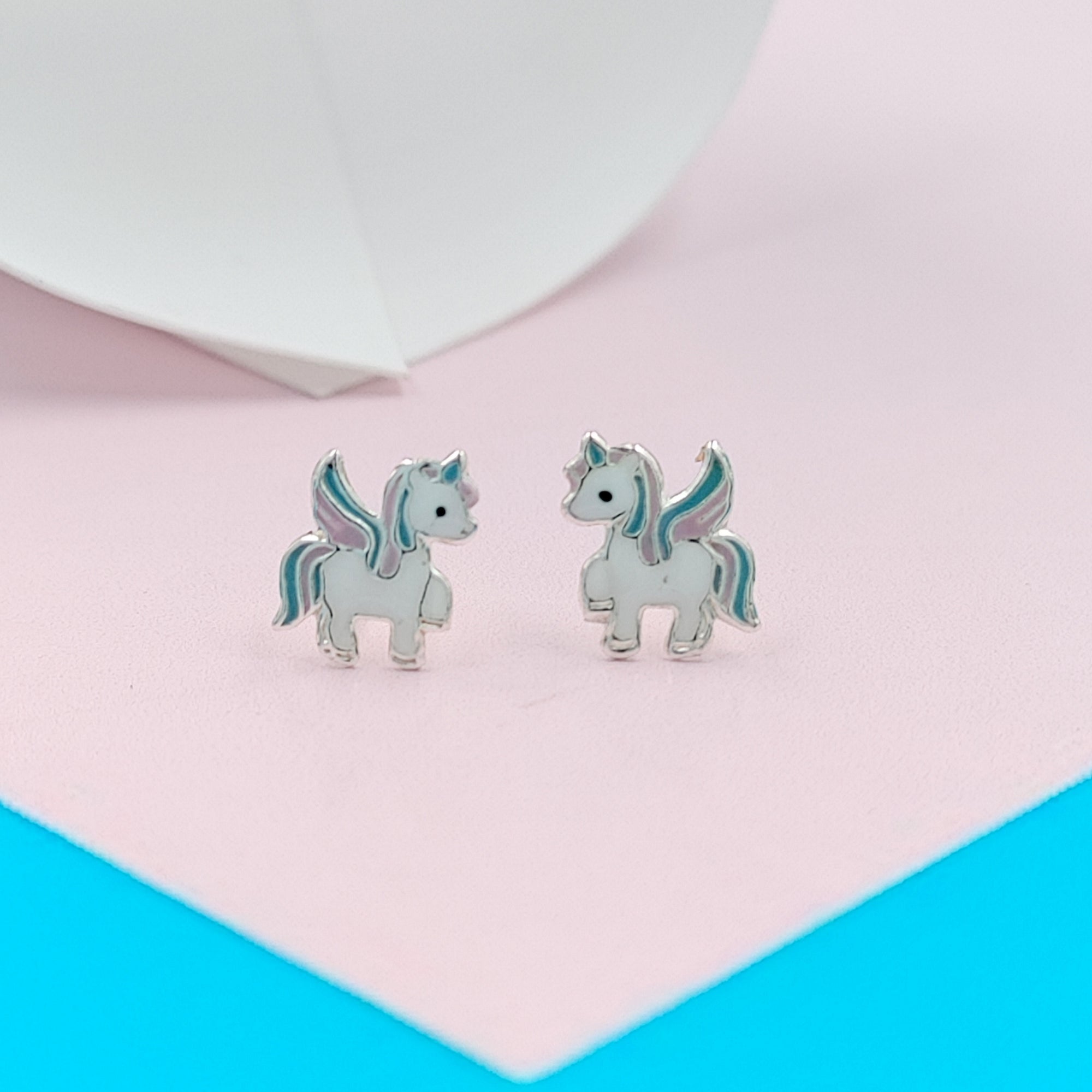925 Sterling Silver Unicorn Studs Earrings Tiny Colorfull Animal Stud Earrings Minimalist Handmade Gift For Girls