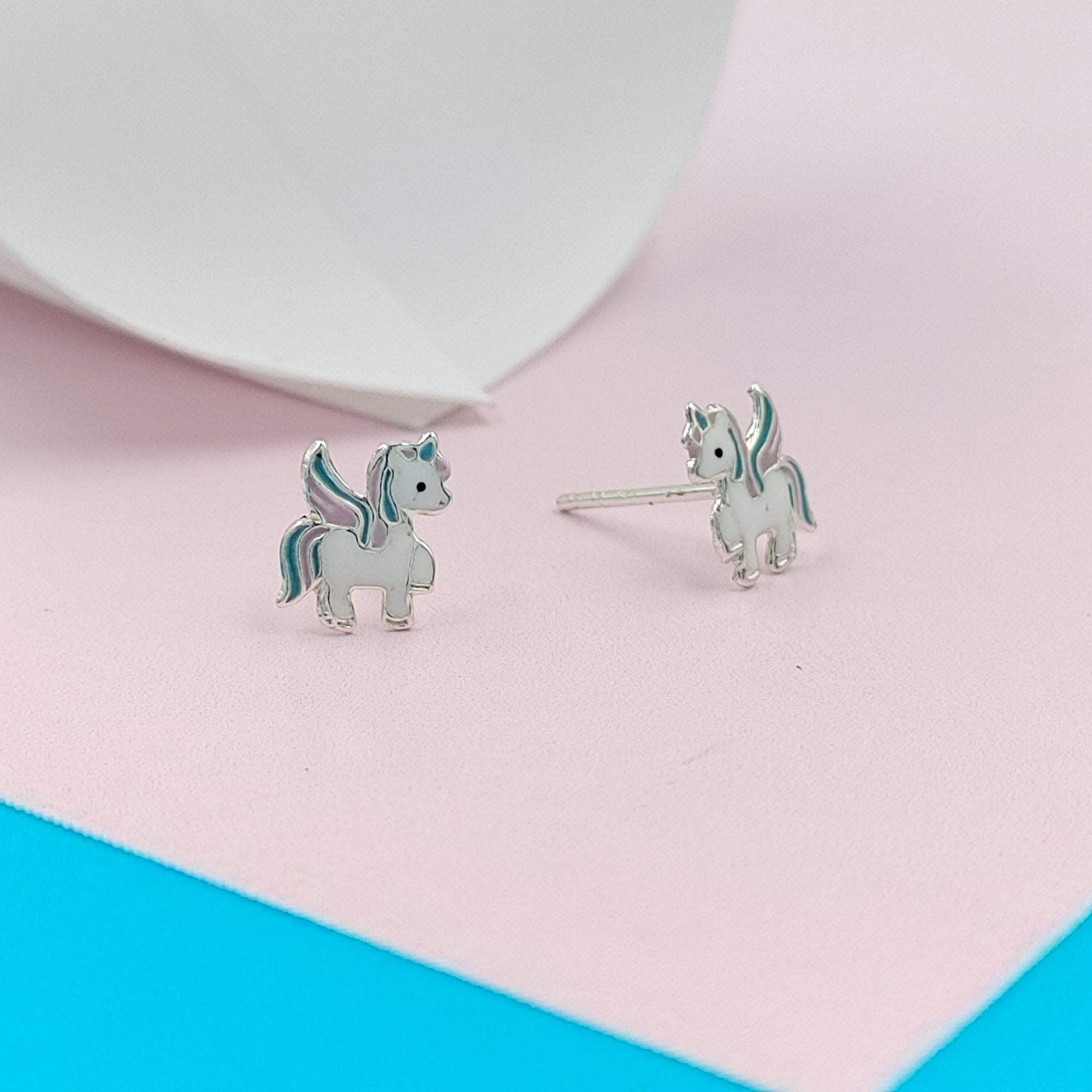 925 Sterling Silver Unicorn Studs Earrings Tiny Colorfull Animal Stud Earrings Minimalist Handmade Gift For Girls