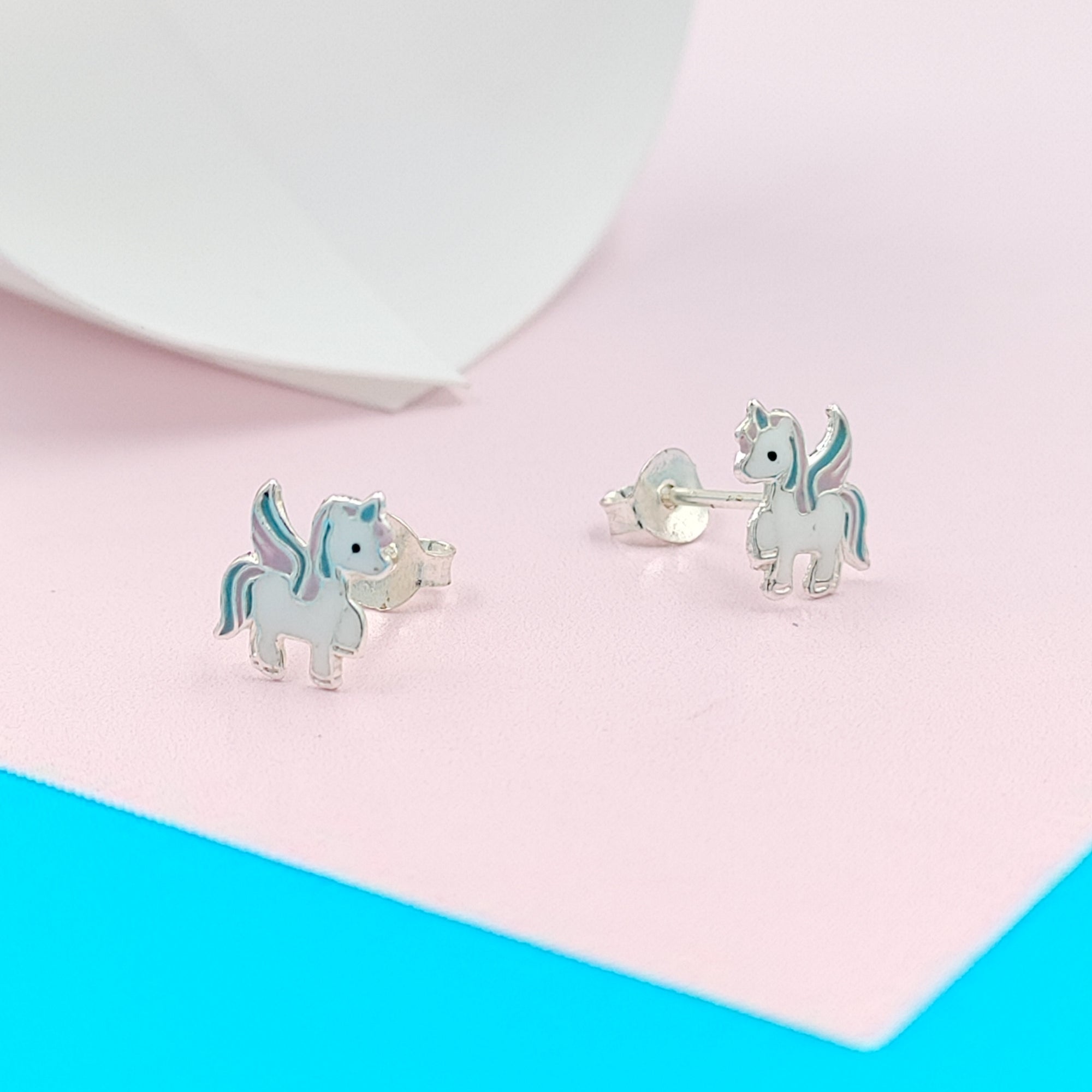 925 Sterling Silver Unicorn Studs Earrings Tiny Colorfull Animal Stud Earrings Minimalist Handmade Gift For Girls