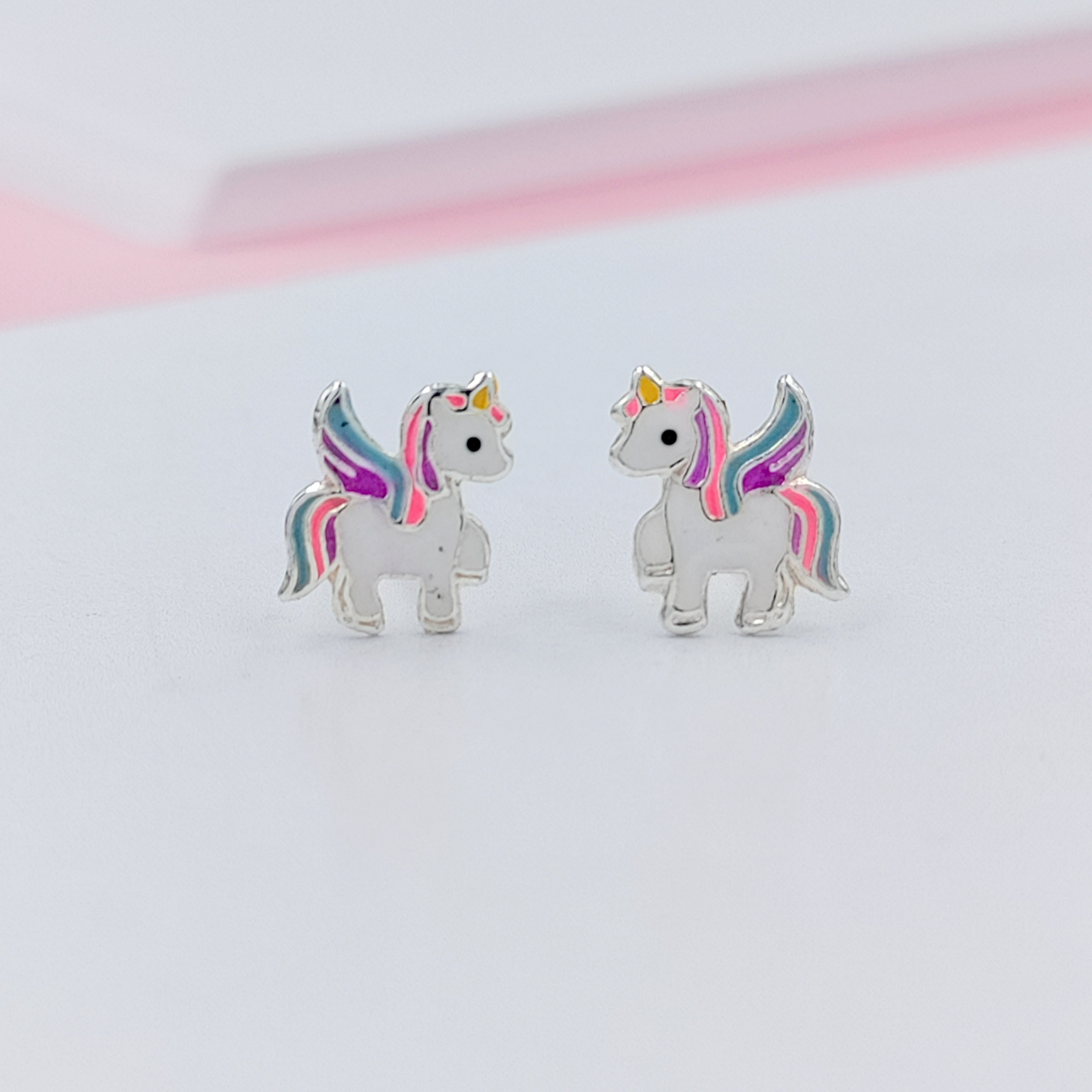 925 Sterling Silver Unicorn Studs Earrings Tiny Colorfull Animal Stud Earrings Minimalist Handmade Gift For Girls