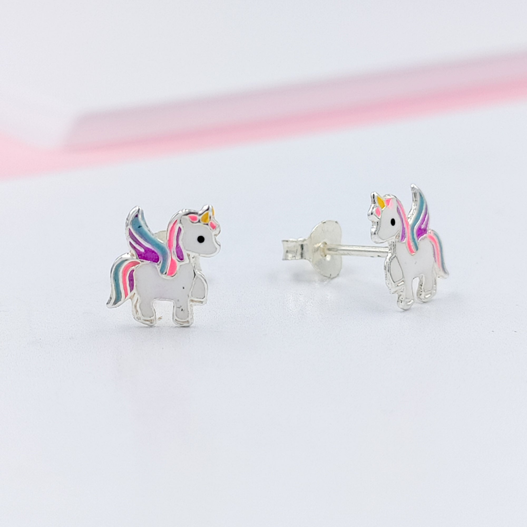 925 Sterling Silver Unicorn Studs Earrings Tiny Colorfull Animal Stud Earrings Minimalist Handmade Gift For Girls