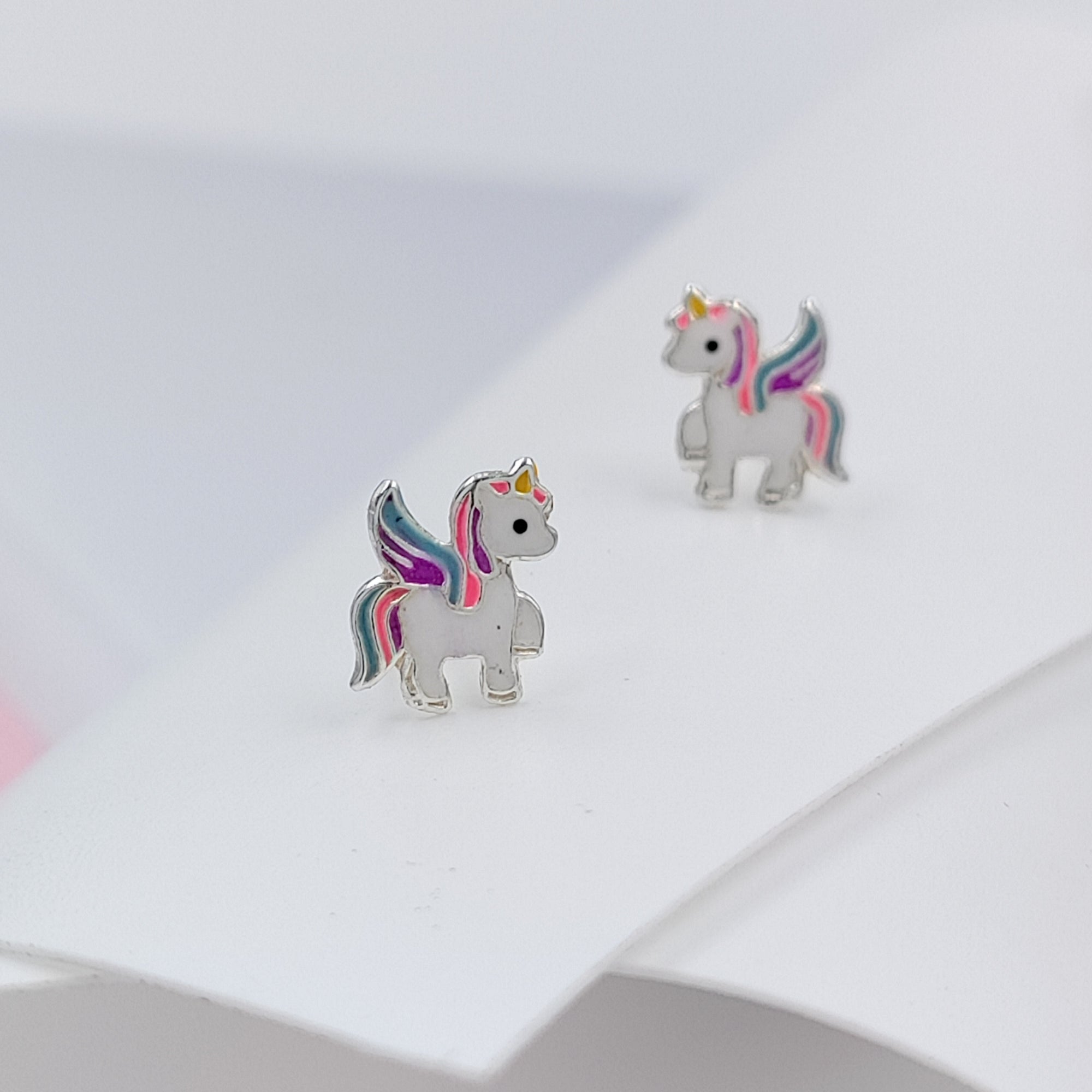 925 Sterling Silver Unicorn Studs Earrings Tiny Colorfull Animal Stud Earrings Minimalist Handmade Gift For Girls