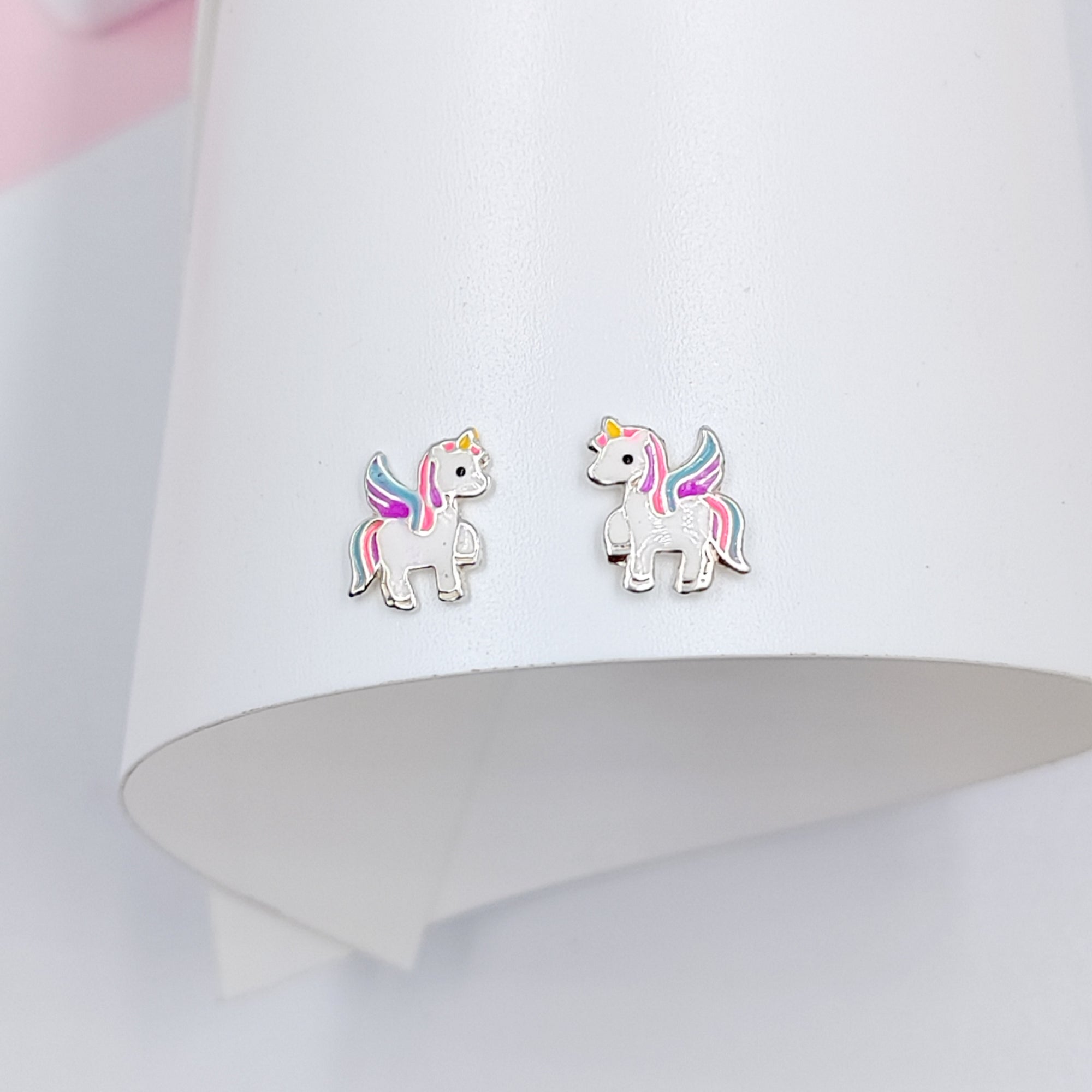 925 Sterling Silver Unicorn Studs Earrings Tiny Colorfull Animal Stud Earrings Minimalist Handmade Gift For Girls