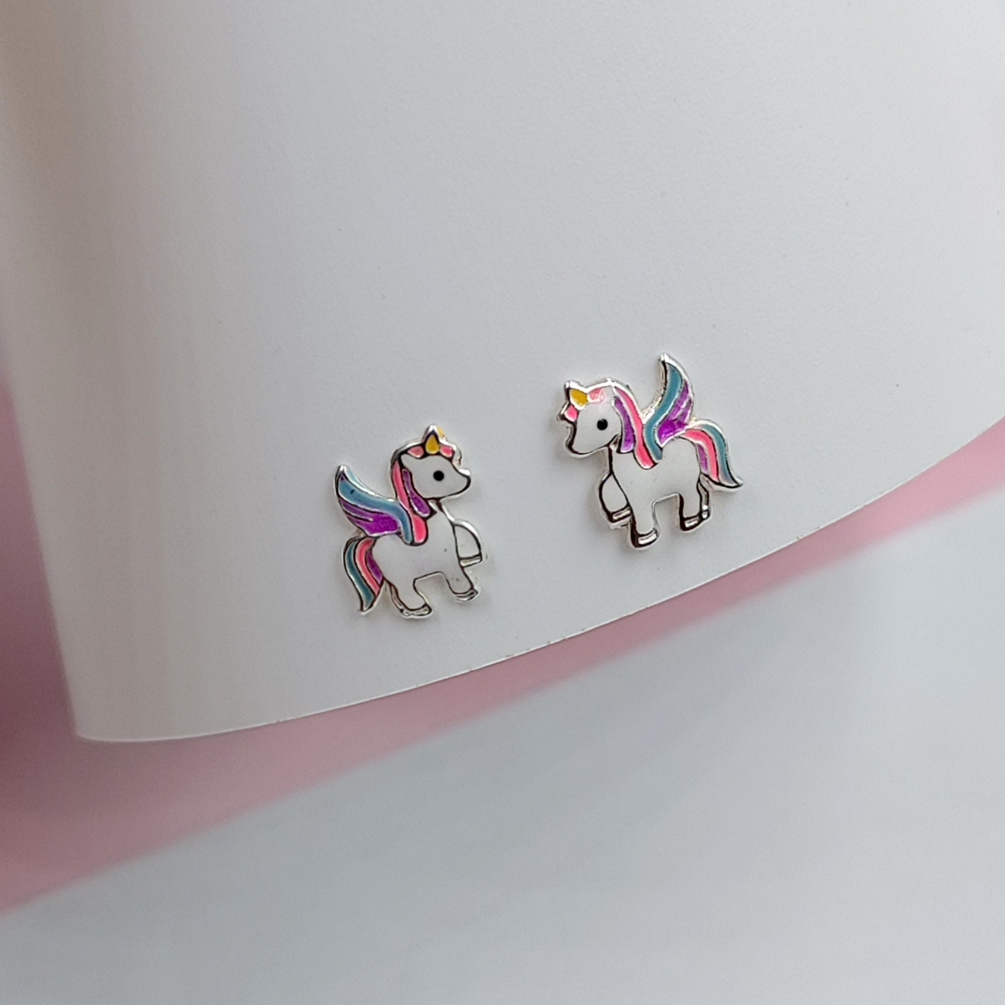 925 Sterling Silver Unicorn Studs Earrings Tiny Colorfull Animal Stud Earrings Minimalist Handmade Gift For Girls
