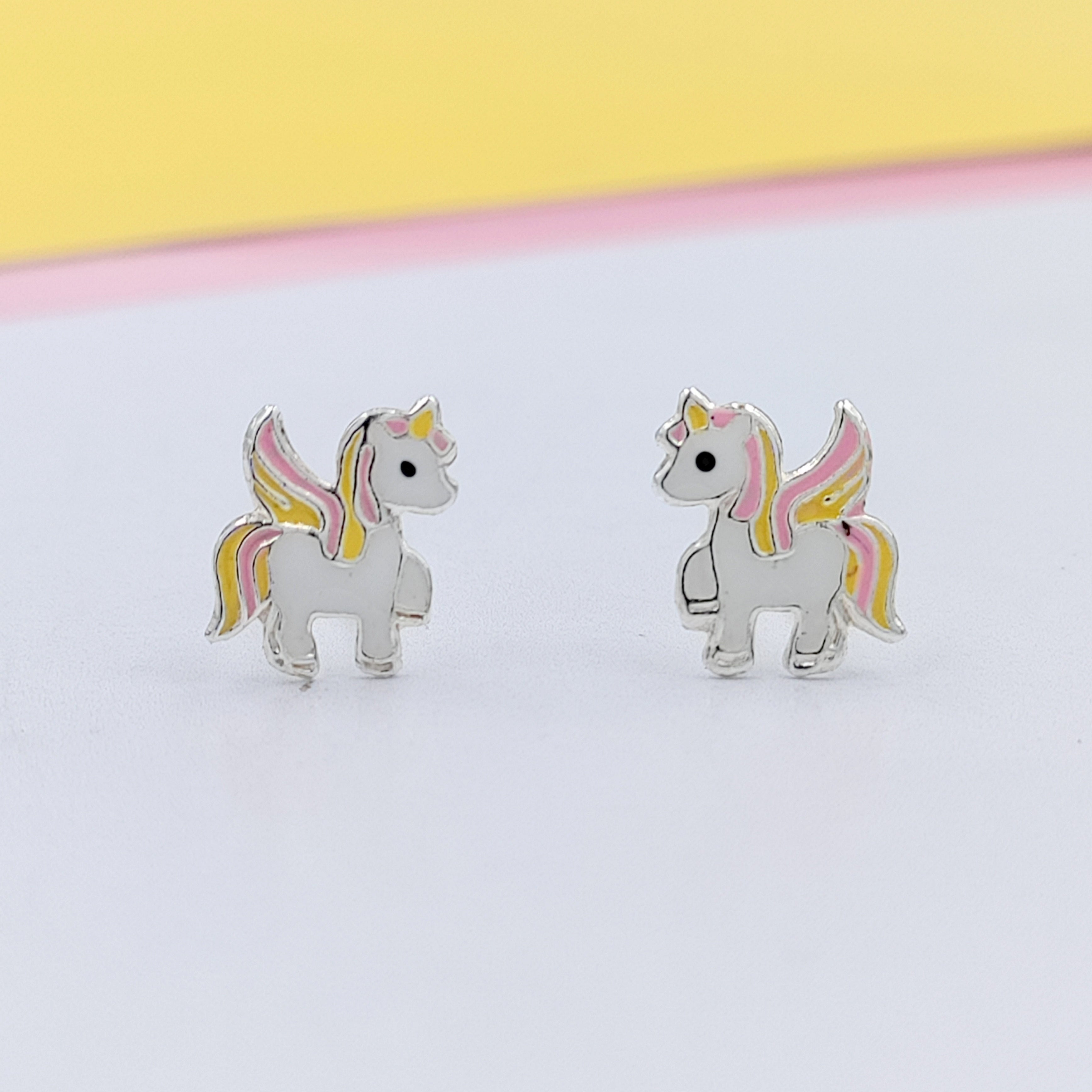 925 Sterling Silver Unicorn Studs Earrings Tiny Colorfull Animal Stud Earrings Minimalist Handmade Gift For Girls