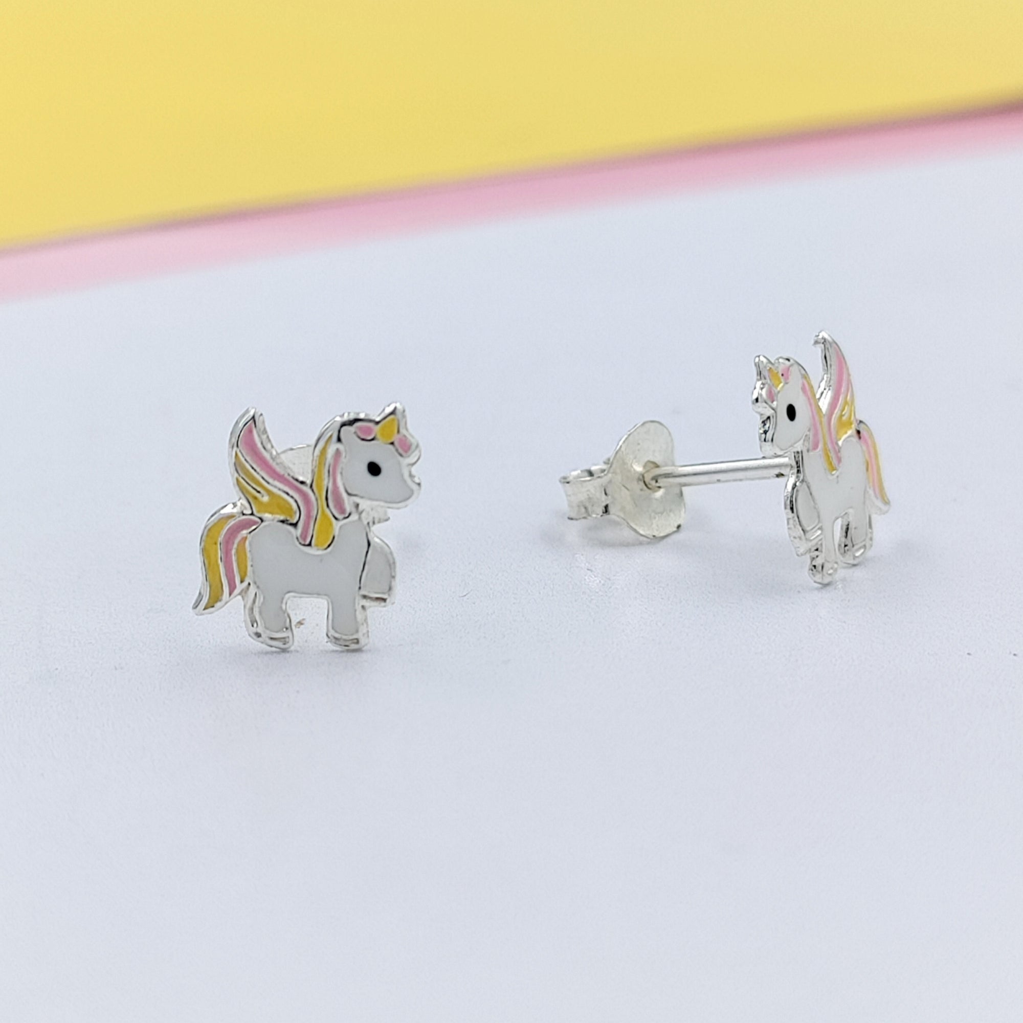 925 Sterling Silver Unicorn Studs Earrings Tiny Colorfull Animal Stud Earrings Minimalist Handmade Gift For Girls