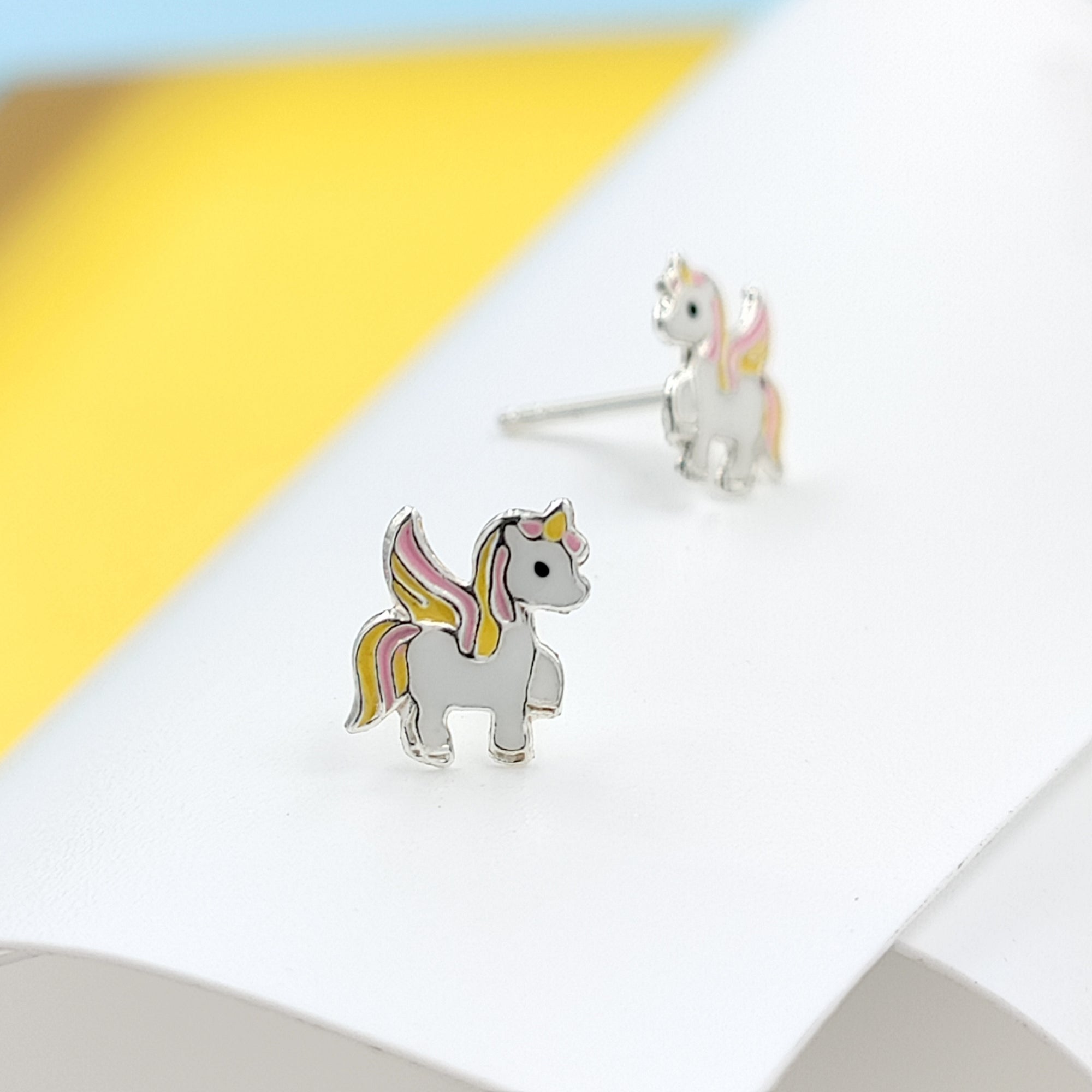 925 Sterling Silver Unicorn Studs Earrings Tiny Colorfull Animal Stud Earrings Minimalist Handmade Gift For Girls