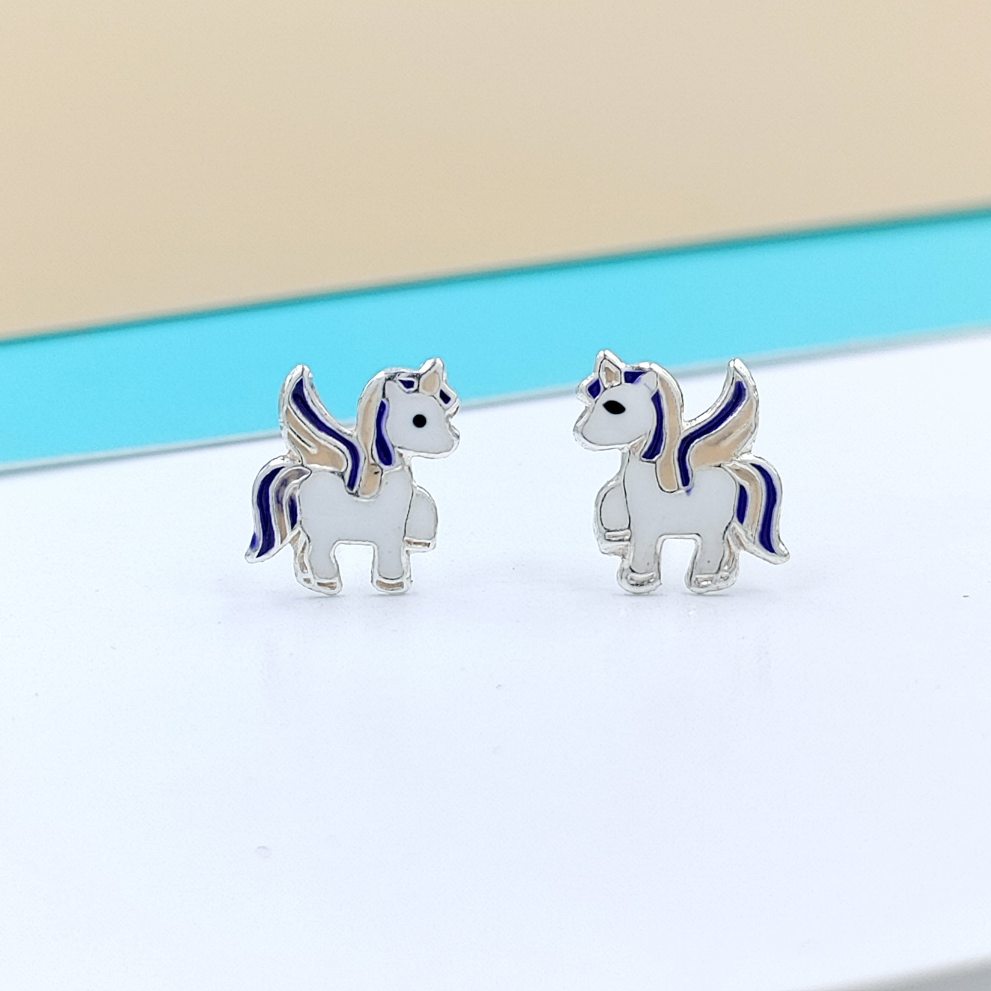 925 Sterling Silver Unicorn Studs Earrings Tiny Colorfull Animal Stud Earrings Minimalist Handmade Gift For Girls