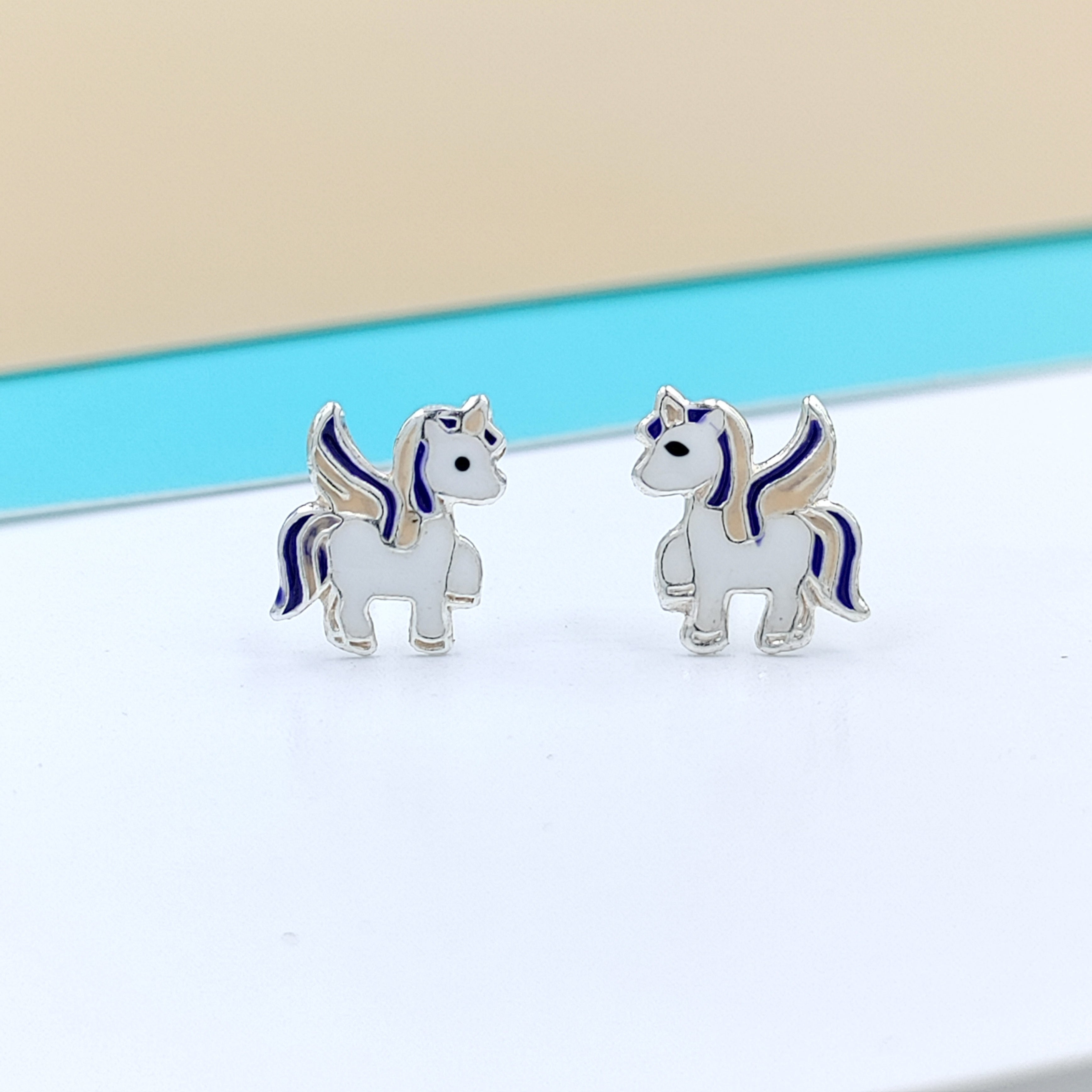925 Sterling Silver Unicorn Studs Earrings Tiny Colorfull Animal Stud Earrings Minimalist Handmade Gift For Girls