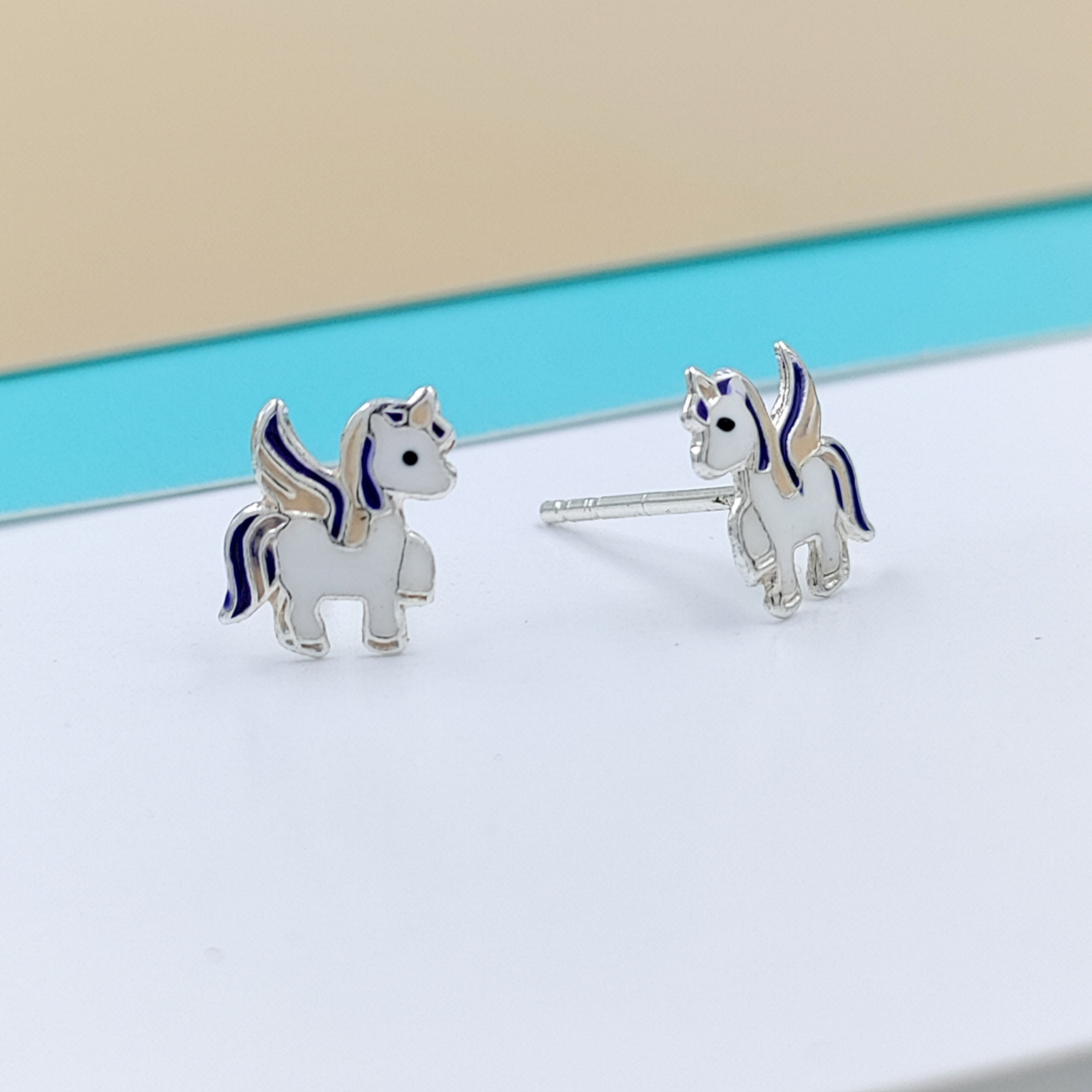 925 Sterling Silver Unicorn Studs Earrings Tiny Colorfull Animal Stud Earrings Minimalist Handmade Gift For Girls
