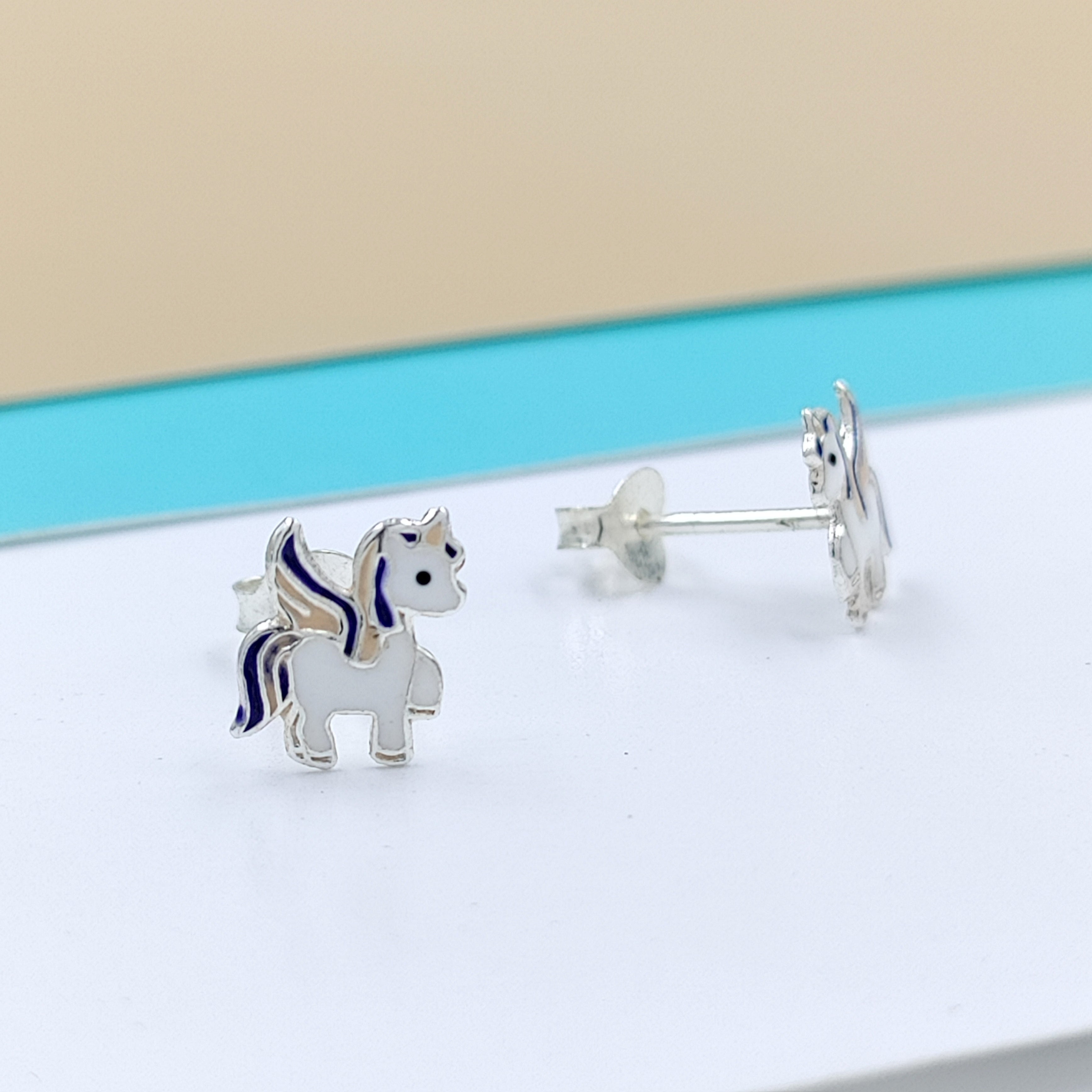 925 Sterling Silver Unicorn Studs Earrings Tiny Colorfull Animal Stud Earrings Minimalist Handmade Gift For Girls
