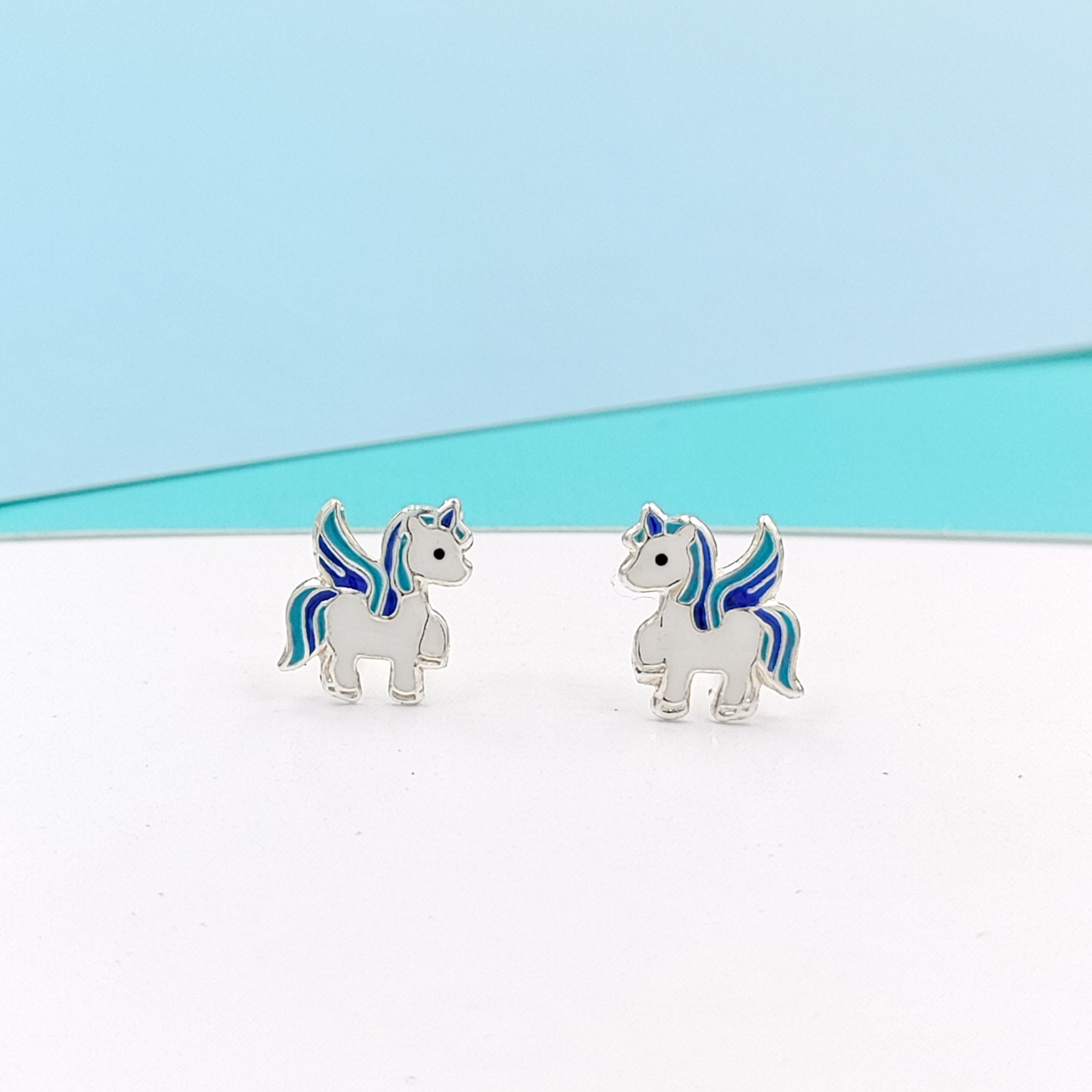 925 Sterling Silver Unicorn Studs Earrings Tiny Colorfull Animal Stud Earrings Minimalist Handmade Gift For Girls