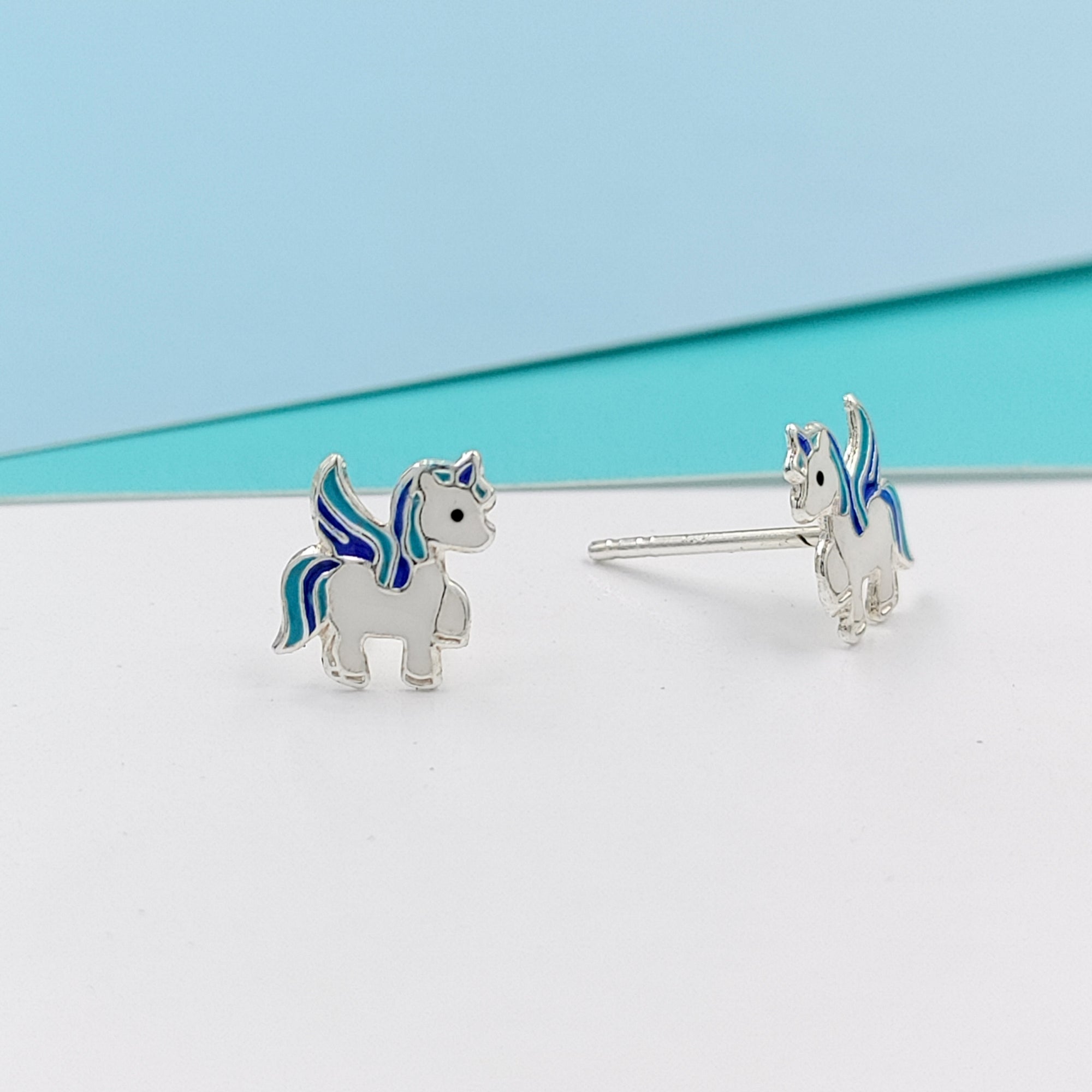 925 Sterling Silver Unicorn Studs Earrings Tiny Colorfull Animal Stud Earrings Minimalist Handmade Gift For Girls