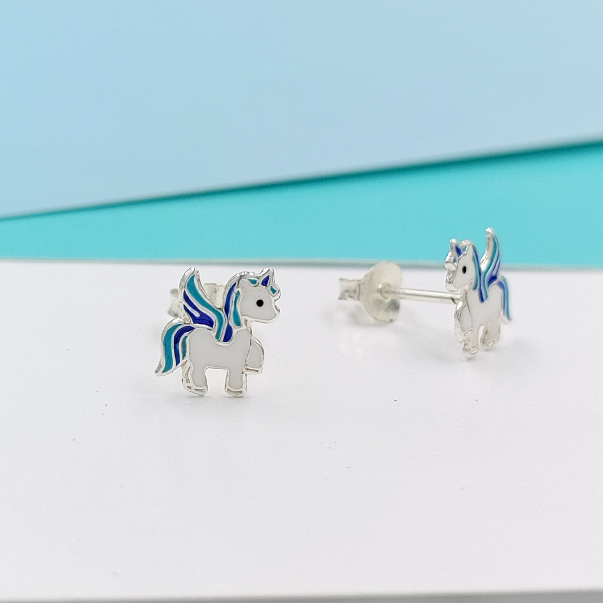 925 Sterling Silver Unicorn Studs Earrings Tiny Colorfull Animal Stud Earrings Minimalist Handmade Gift For Girls