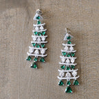 Green Chandelier 925 Sterling Silver Cubic Zirconia Green Embellished Dangler Drop Pattern Earrings Minimalist Handmade Gift