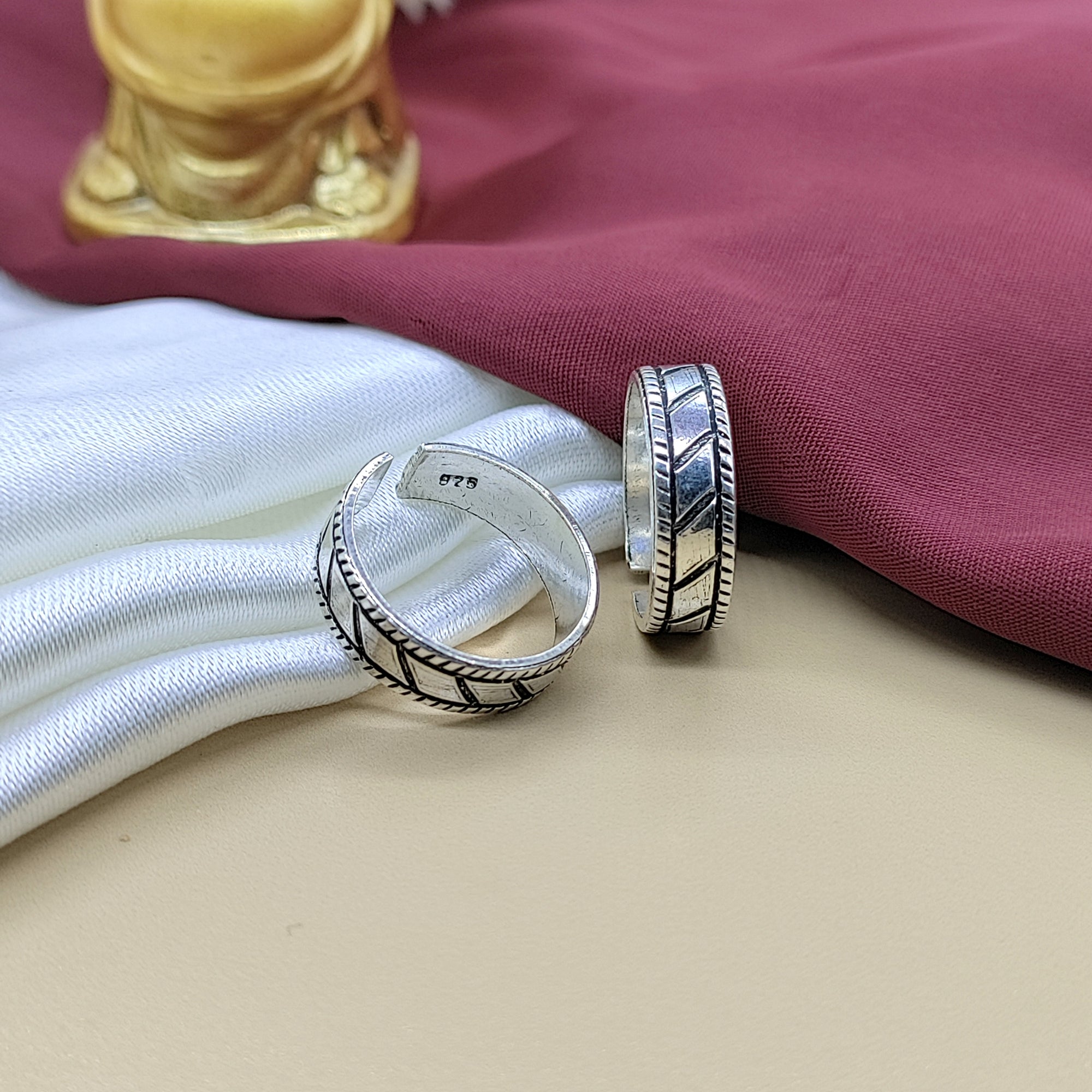 925 Silver Toe Ring Set Adjustable Cross Stripes Handmade Indian Ethnic Body Jewelry for Women