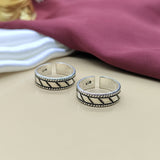 925 Silver Toe Ring Set Adjustable Cross Stripes Handmade Indian Ethnic Body Jewelry for Women