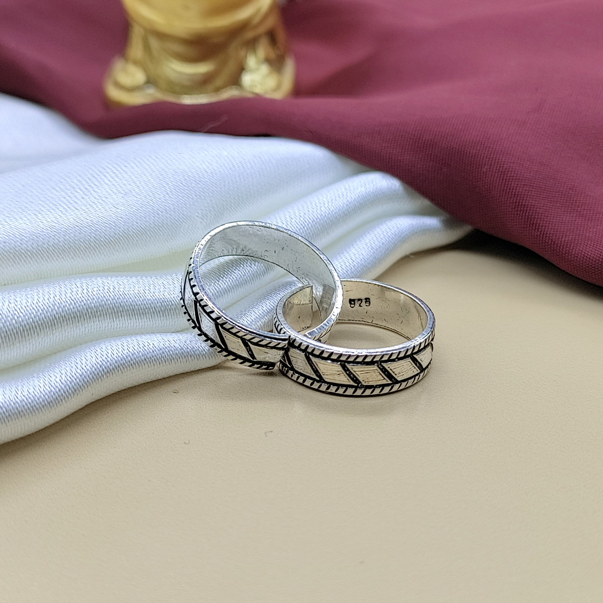 925 Silver Toe Ring Set Adjustable Cross Stripes Handmade Indian Ethnic Body Jewelry for Women