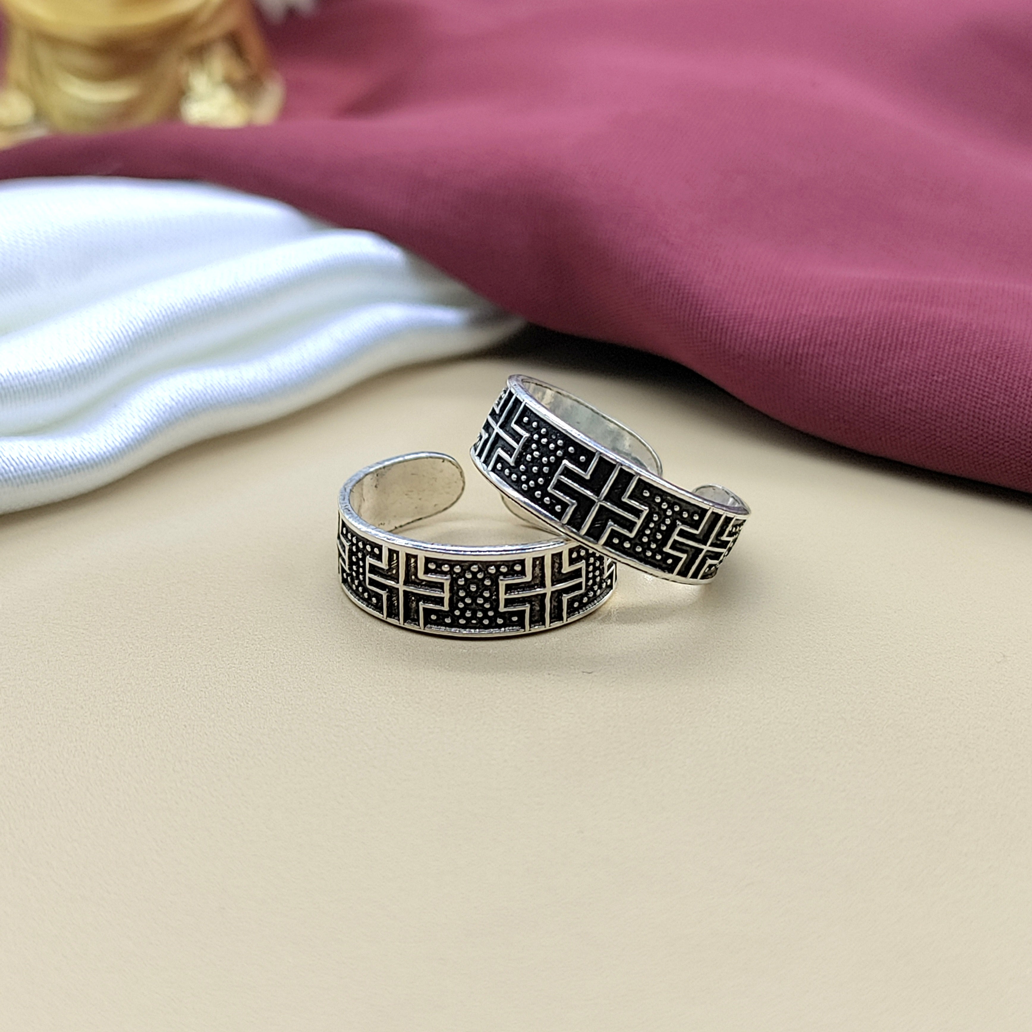 925 Solid Silver Oxidised Toe Ring Set Adjustable Handmade Ethnic Jewellery for Women