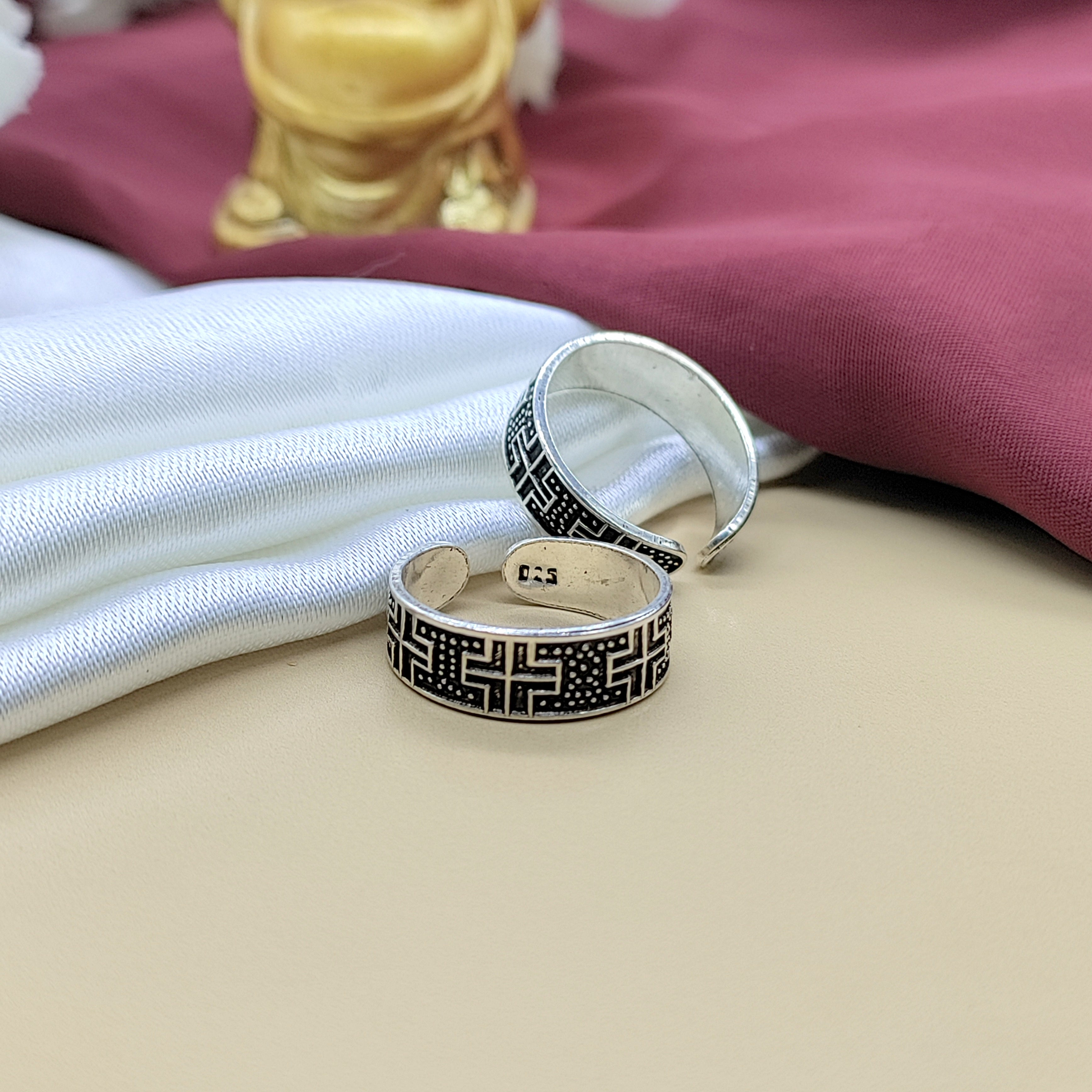 925 Solid Silver Oxidised Toe Ring Set Adjustable Handmade Ethnic Jewellery for Women