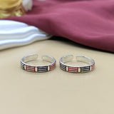 925 Silver Toe Ring Set Adjustable Dual Color Enamel Handmade Indian Ethnic Body Jewelry for Women