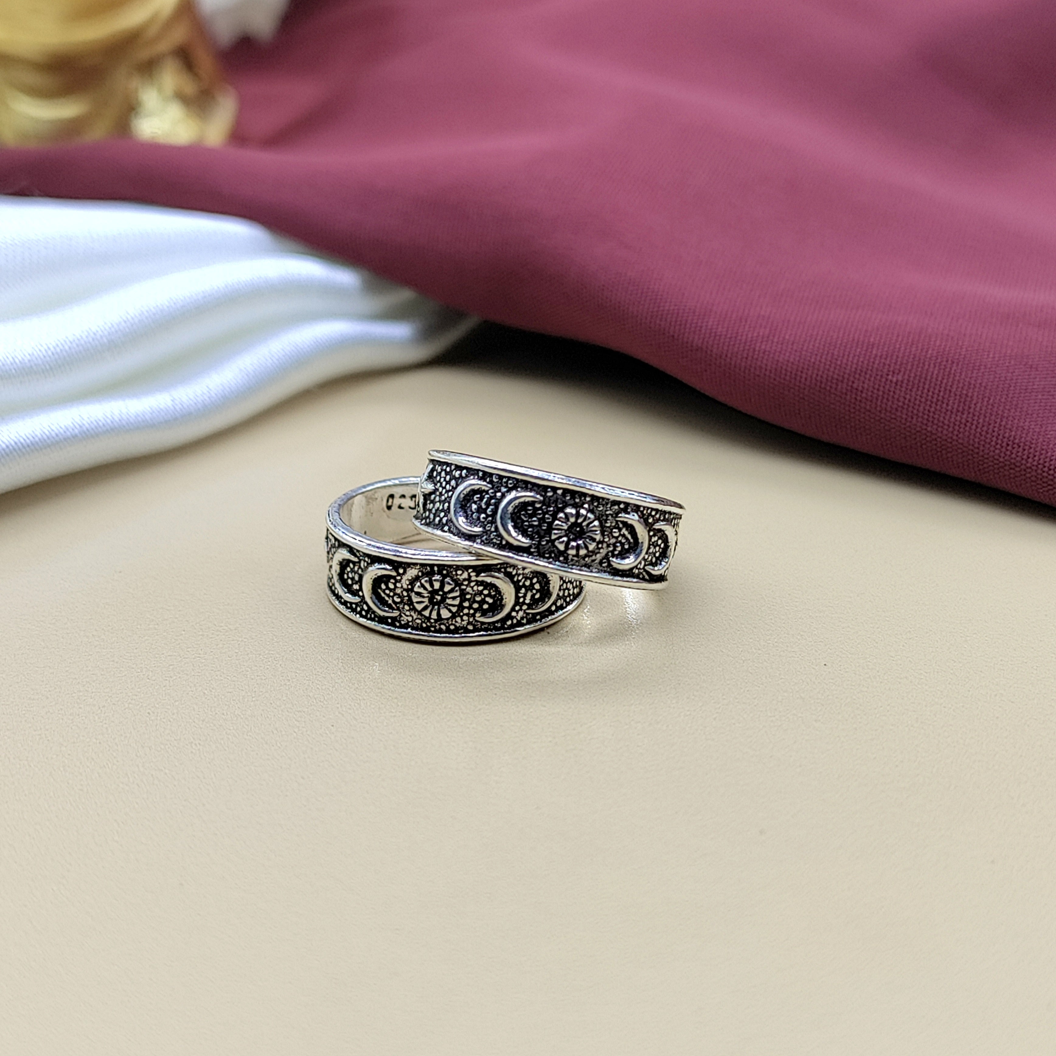 925 Silver Star and Moon Design Toe Ring Set Oxidised Adjustable Toe Ring for Women