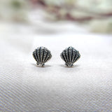 Pearl Shell Stud Earrings Dainty Sea Scallop Studs Cornish Shell Earrings Nautical Earring Handmade Studs with Pushback 925 Sterling Silver