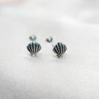 Pearl Shell Stud Earrings Dainty Sea Scallop Studs Cornish Shell Earrings Nautical Earring Handmade Studs with Pushback 925 Sterling Silver