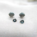 Pearl Shell Stud Earrings Dainty Sea Scallop Studs Cornish Shell Earrings Nautical Earring Handmade Studs with Pushback 925 Sterling Silver