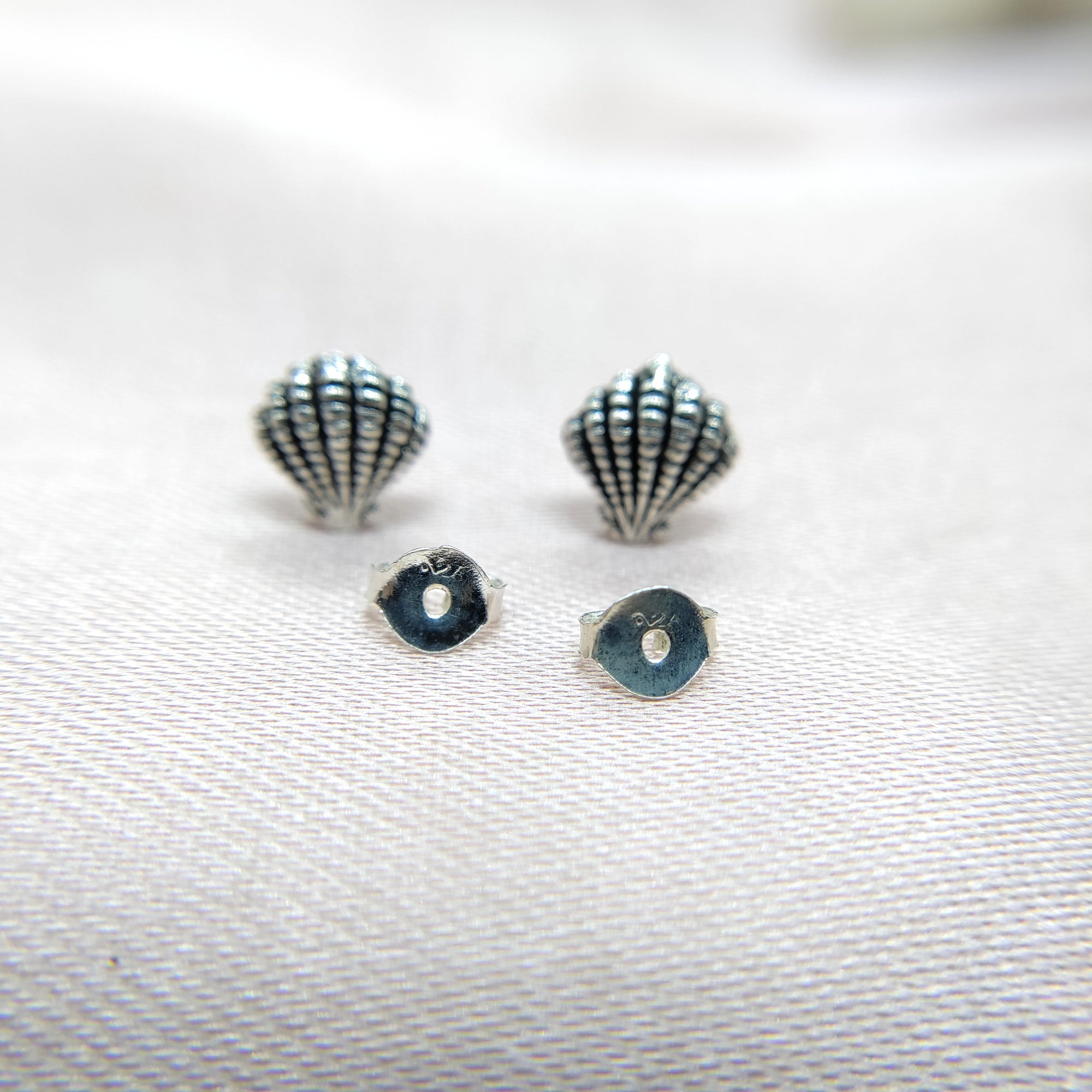Pearl Shell Stud Earrings Dainty Sea Scallop Studs Cornish Shell Earrings Nautical Earring Handmade Studs with Pushback 925 Sterling Silver