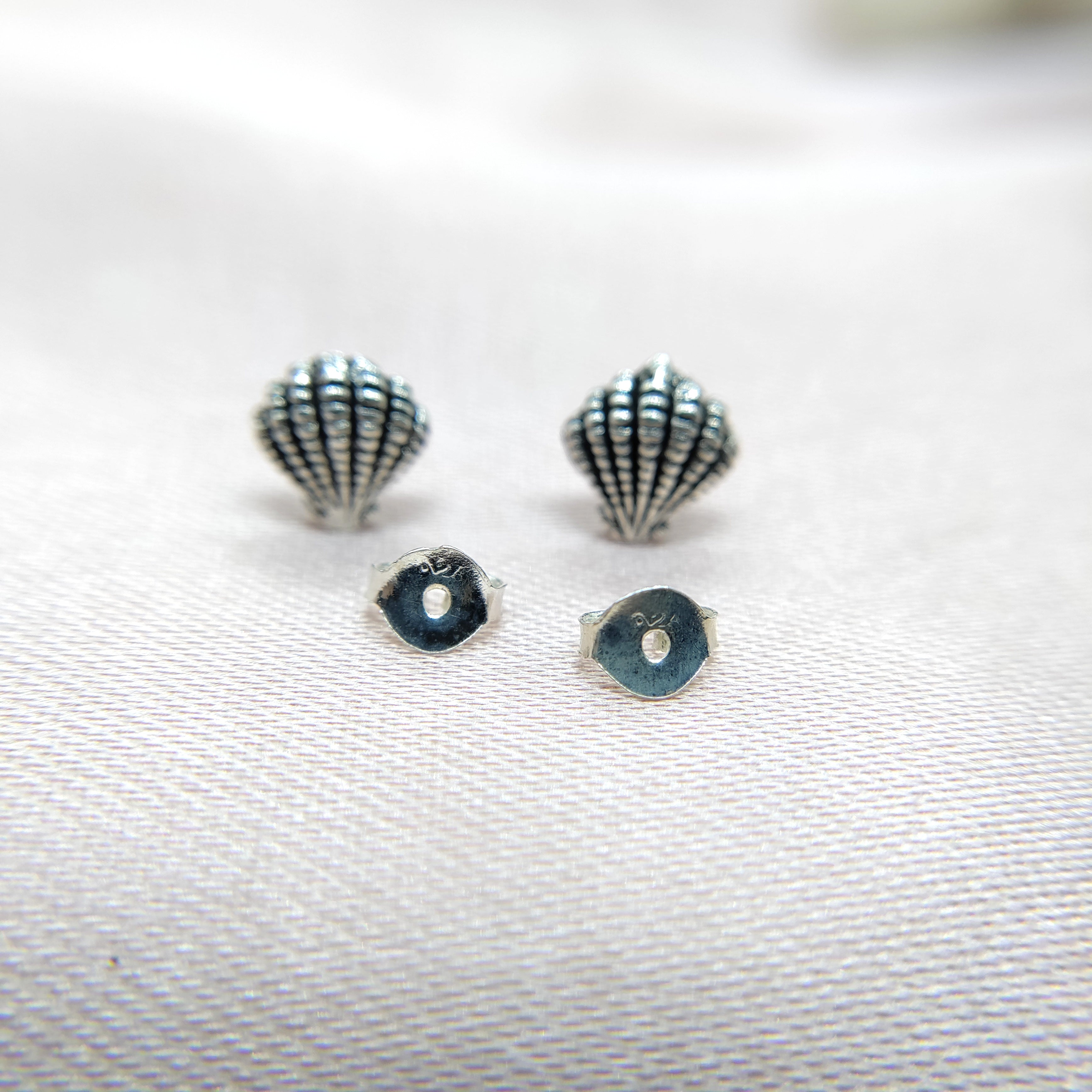 Pearl Shell Stud Earrings Dainty Sea Scallop Studs  925 Sterling Silver