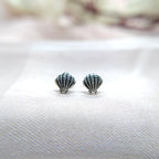 Pearl Shell Stud Earrings Dainty Sea Scallop Studs Cornish Shell Earrings Nautical Earring Handmade Studs with Pushback 925 Sterling Silver