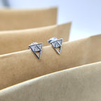 Sterling Silver 925 Pyramid Triangle Studs Earrings Every Day Wear Unisex CZ