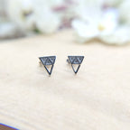 Sterling Silver 925 Pyramid Triangle Studs Earrings Every Day Wear Unisex CZ
