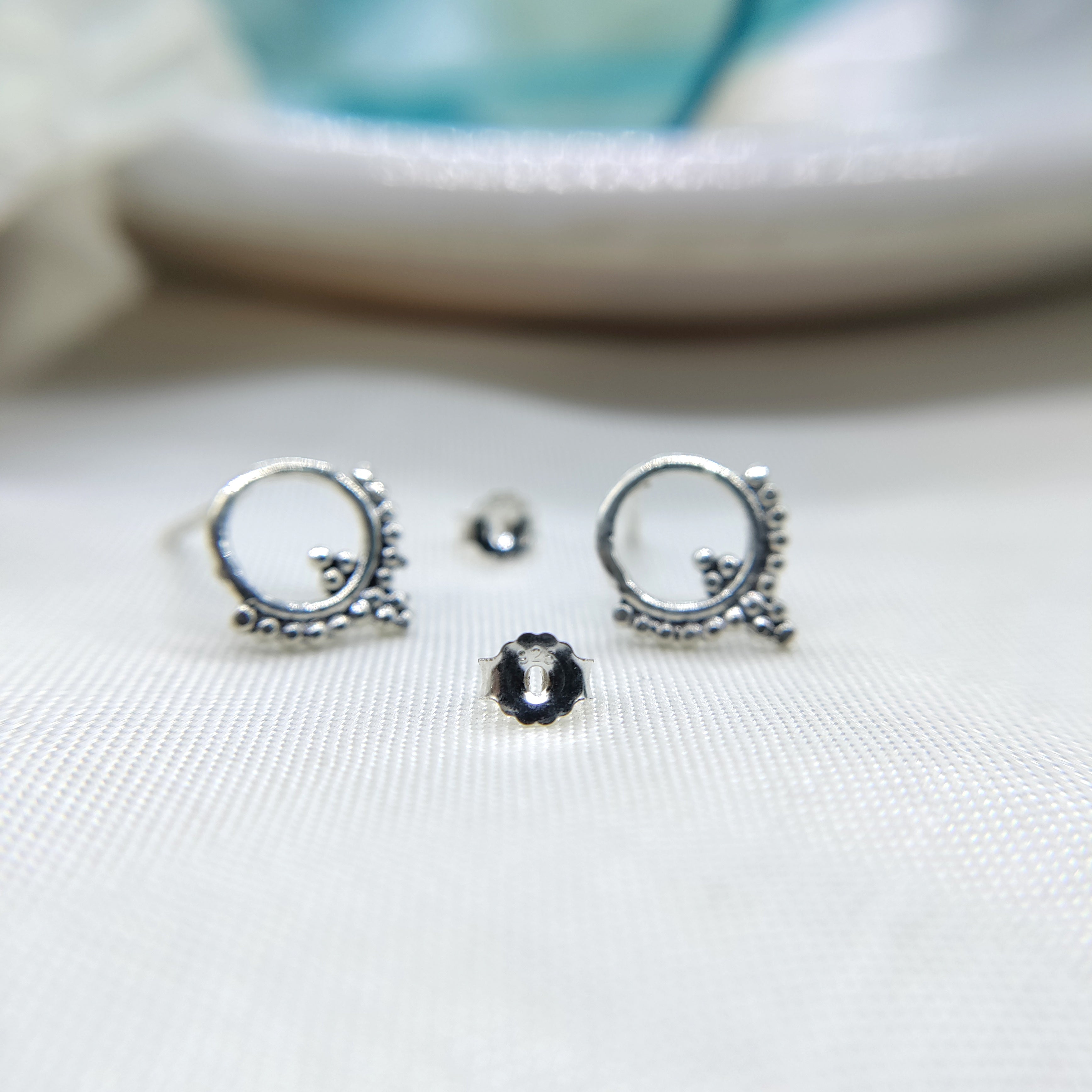 Cute Bali Stud Earring Oxidised Round Stud Indian Tribal Little Ear Stud Minimalist Handmade Stud Pushback Solid Silver 925