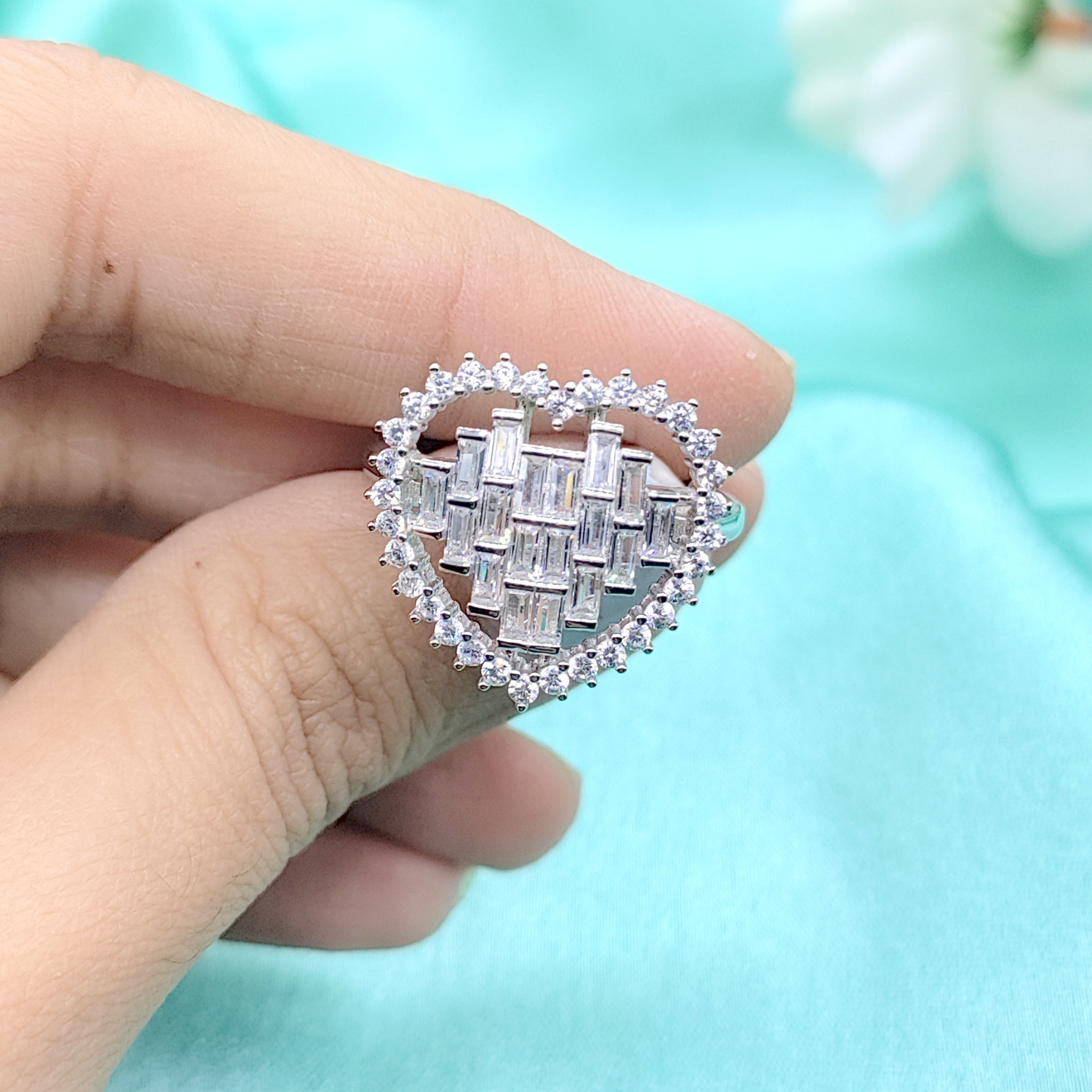 Big Heart Shape Ring Sparkling Cubic Zirconia Wedding Proposal Ring For Women(Size 18)