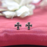 Oxidised Black Cross Stud Earrings for Men and Women Religious Earring Baptism Gift Handmade Pushback Stud 925 Sterling Silver Gift Stud