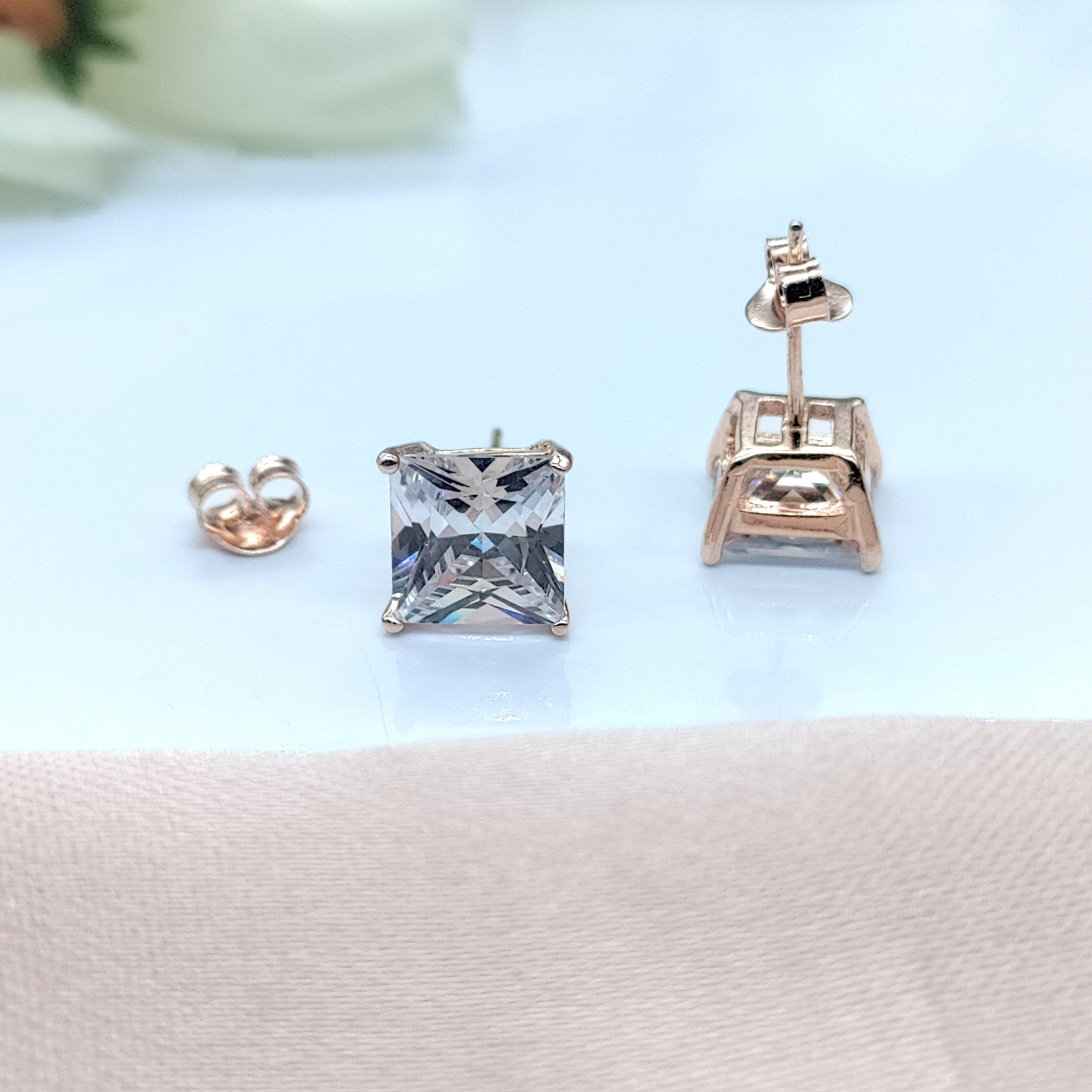 Princess Cut CZ Stud Earrings Square Diamonds Earrings 925 Silver Rose Gold Plated Earring Minimalist Handmade Gift