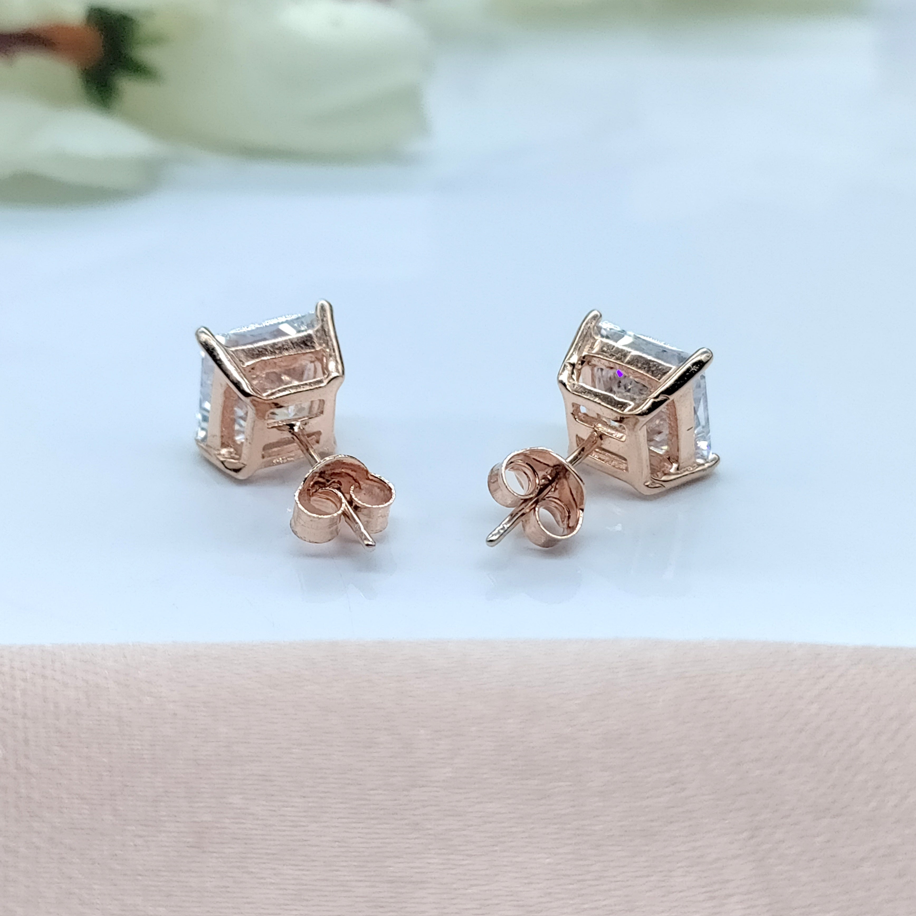 Princess Cut CZ Stud Earrings Square Diamonds Earrings 925 Silver Rose Gold Plated Earring Minimalist Handmade Gift