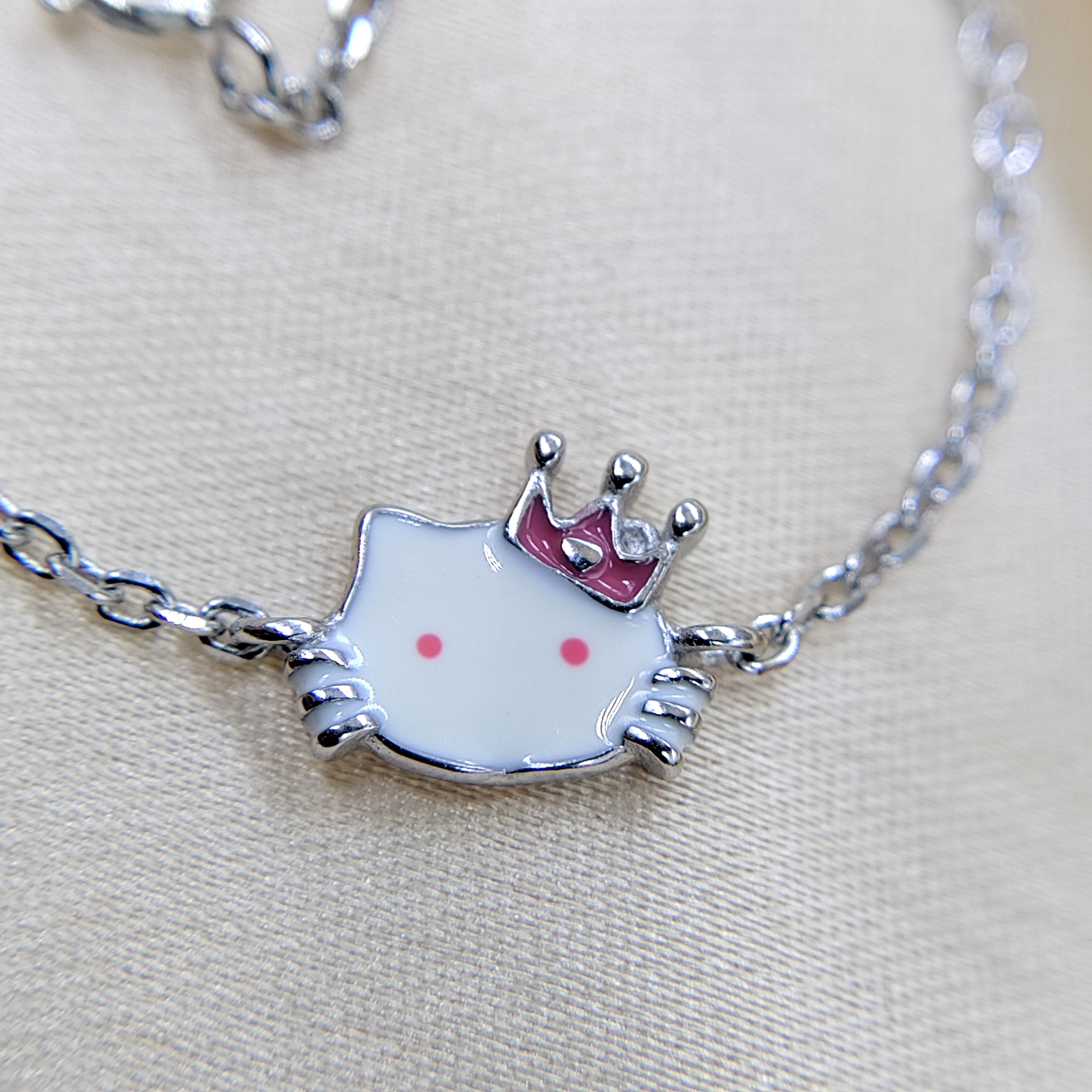 925 Sterling Silver Handmade Mini Kitty Tennis Bracelet Minimalist Gift for Daughter Cartoon Art Hand Accessories