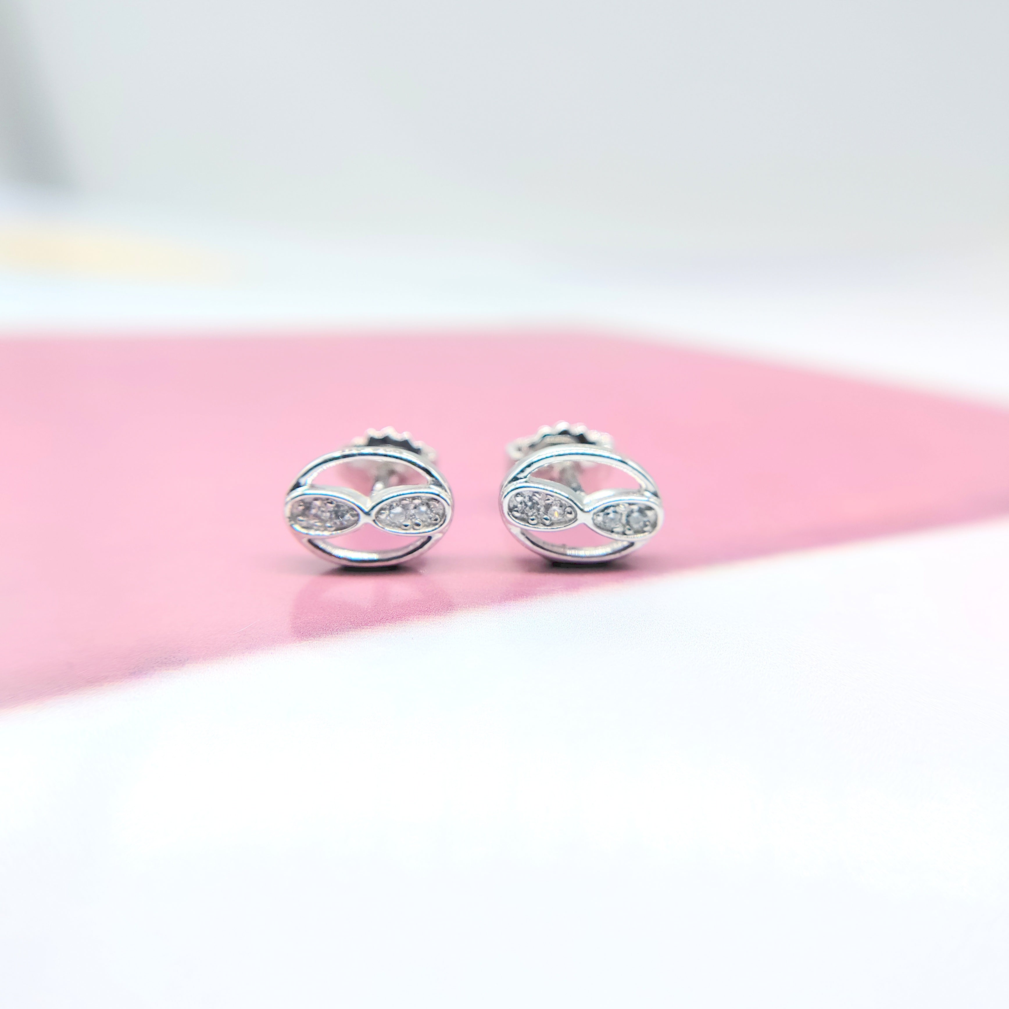 Sterling Silver 925 Cute Infinity in Round Design Stud Earrings Every Day Wear CZ Diamonds Minimalist Handmade Gift Studs with Push back